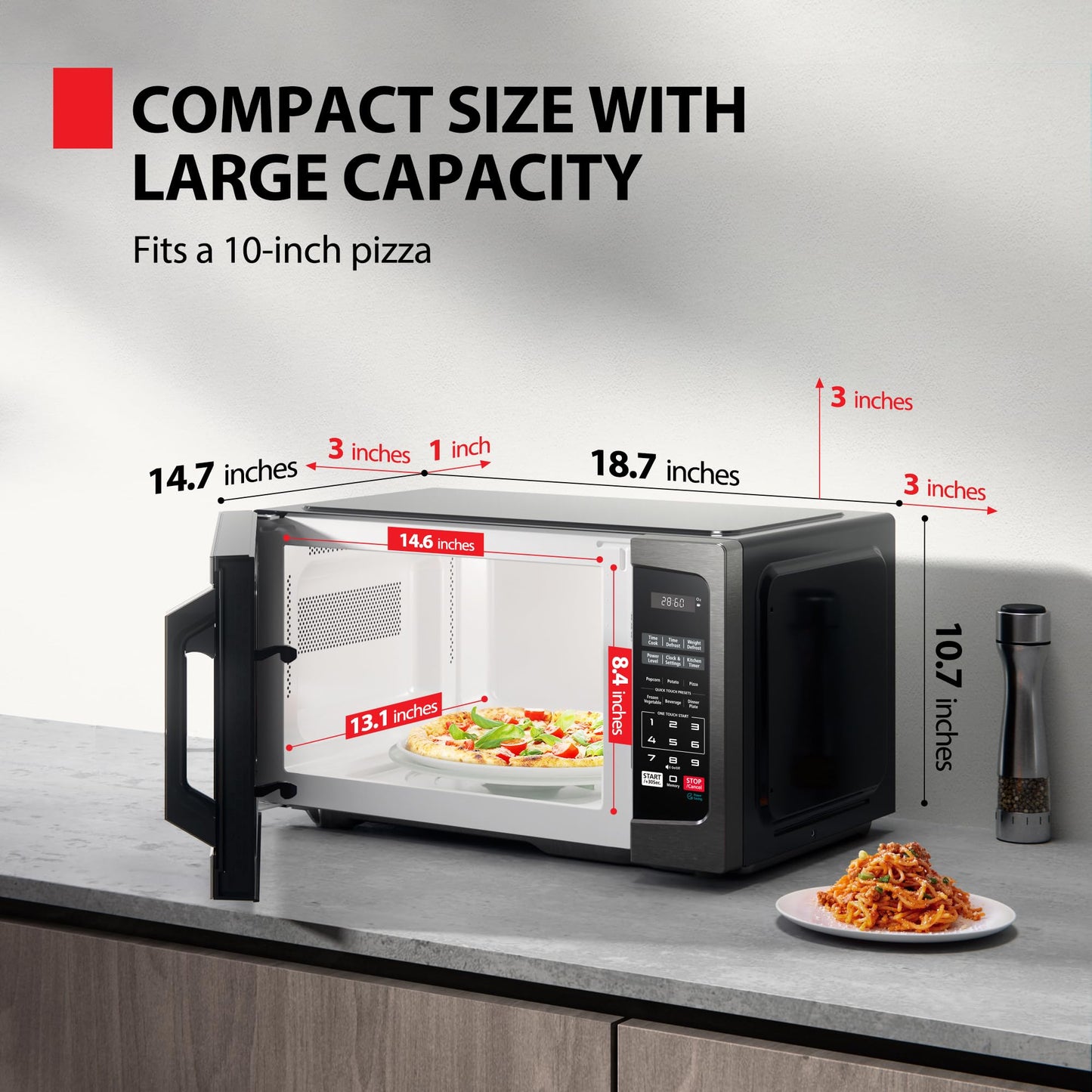 TOSHIBA Small Microwave Oven with 11 Power Levels, Sound On/Off & Eco Mode, Cu Ft, 700W, Black, MM-EM07PA(BK), ChefDefrost-0.7 Cu.Ft