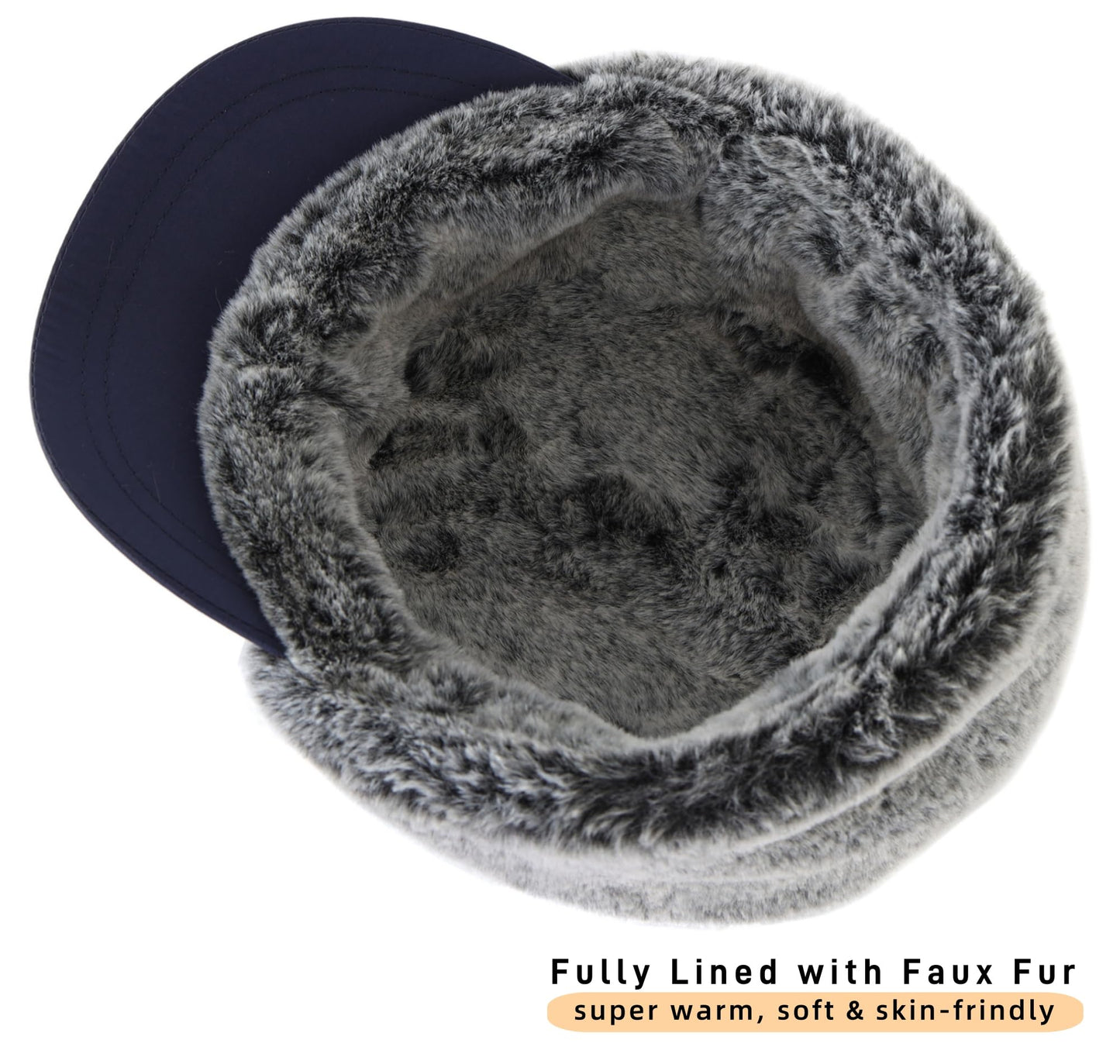 Connectyle Men's Winter Hat with Visor Warm Earflaps Hat Fully Lined Faux Fur Baseball Cap Trapper Hunting Hats