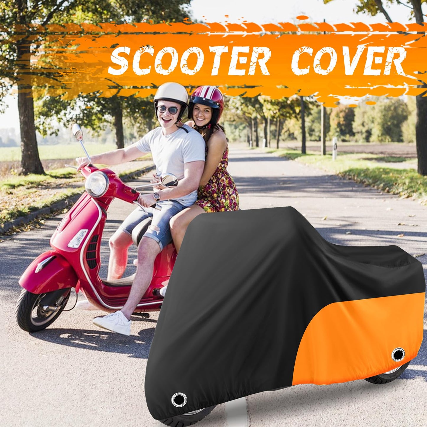 Scooter Cover, Waterproof Moped Cover, Vespa Cover, Outdoor Windproof and UV, for 72" Long Yamaha Honda Ruckus Motorbike Cover (Black)