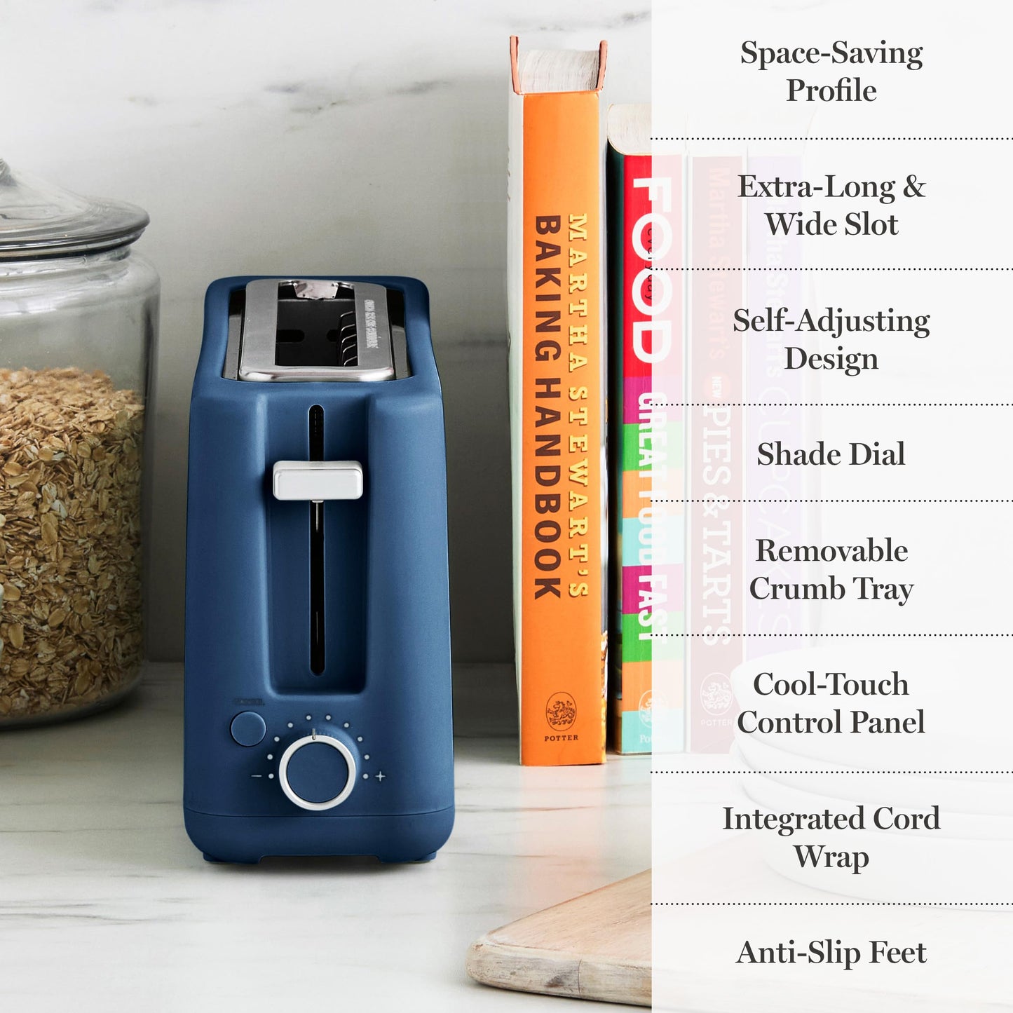 Martha Stewart 2 Slice Long Slot Toaster, Extra Wide for Sourdough & Bagels, 10 Setting Shade Control, Removable Crumb Tray, Self-Centering Design, Defrost/Reheat, Cancel, Slim Space-Saving, Honeydew