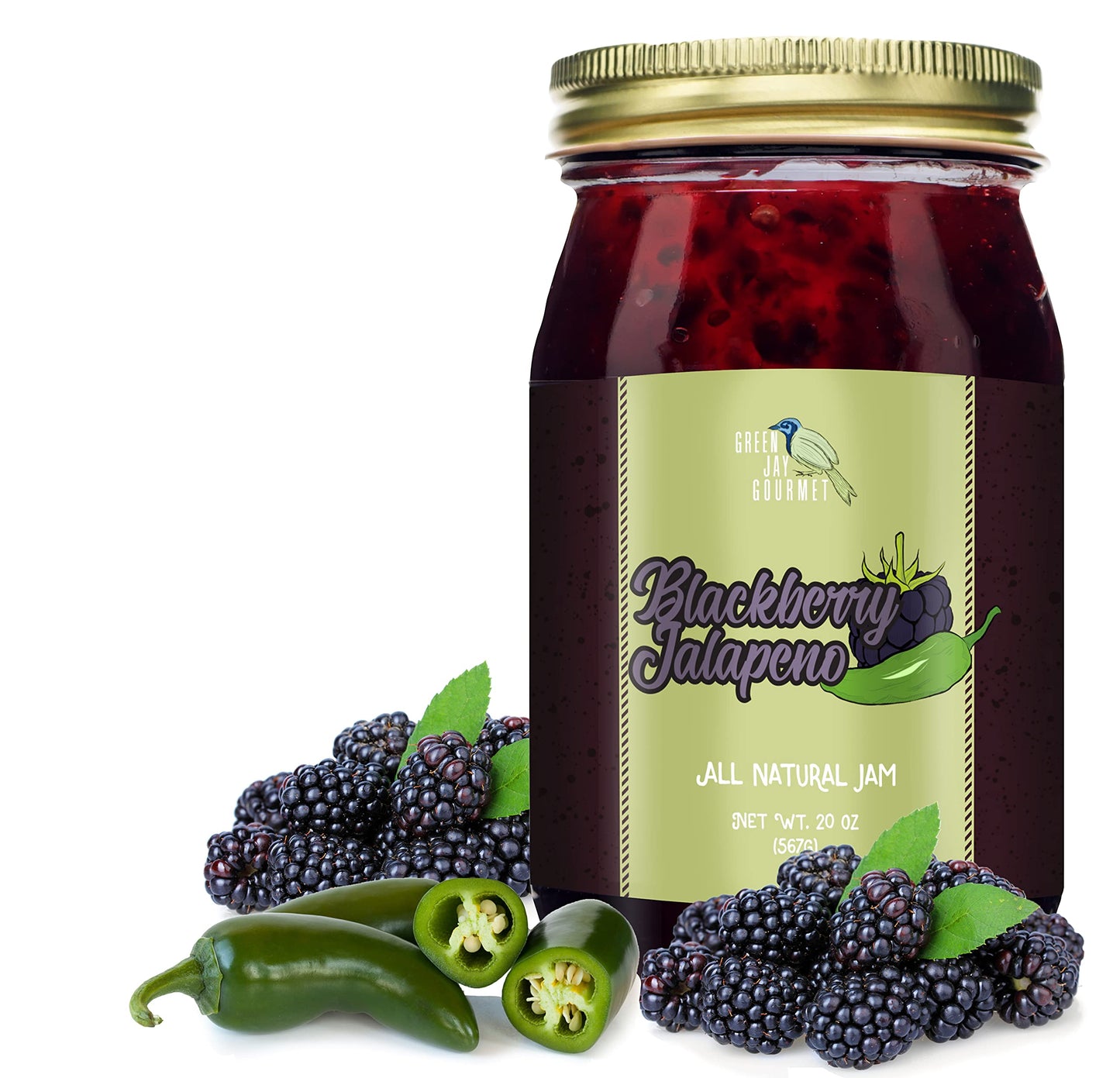 Green Jay Gourmet Spicy Jam Variety Pack - All-Natural Raspberry Jalapeno Jam, Strawberry Jalapeno Jam, Blackberry Jalapeno Jam - Vegan, Gluten-free Jam - No Preservatives - USA Made - 3 x 20 Ounces