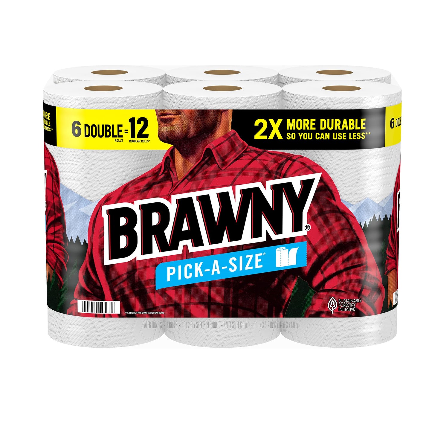 Brawny Tear-A-Square Paper Towels, 12 Double Rolls = 24 Regular Rolls, 3 Sheet Sizes (Quarter, Half, Full), Strength for All Messes, Cleanups, and Meal Prep