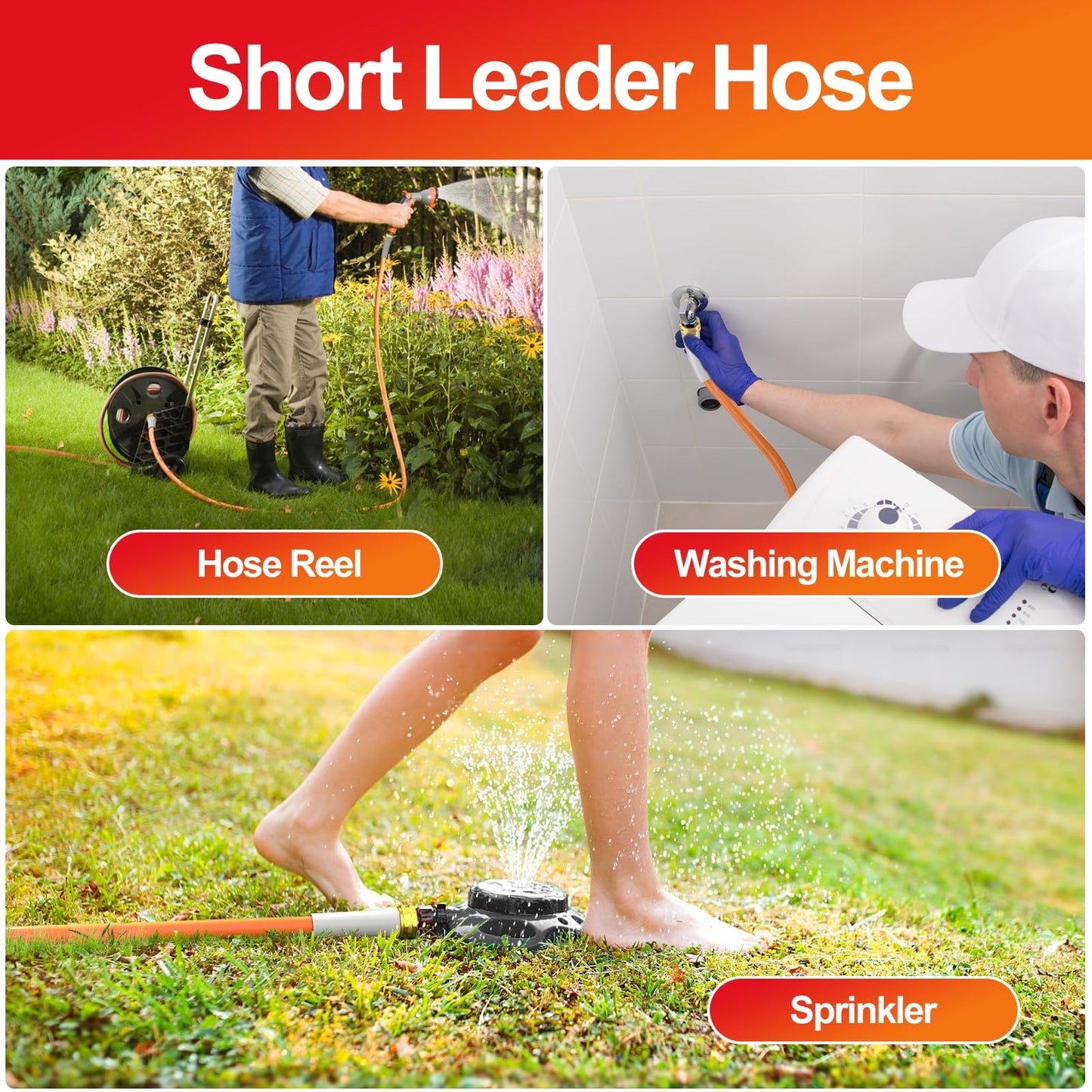 Garden Hose 50 ft x 5/8 in Heavy Duty, Flexible and Lightweight Water Hose, Burst 600 psi, Kink-less Hybrid Rubber Hose for Backyard, 3/4'' Brass Fittings