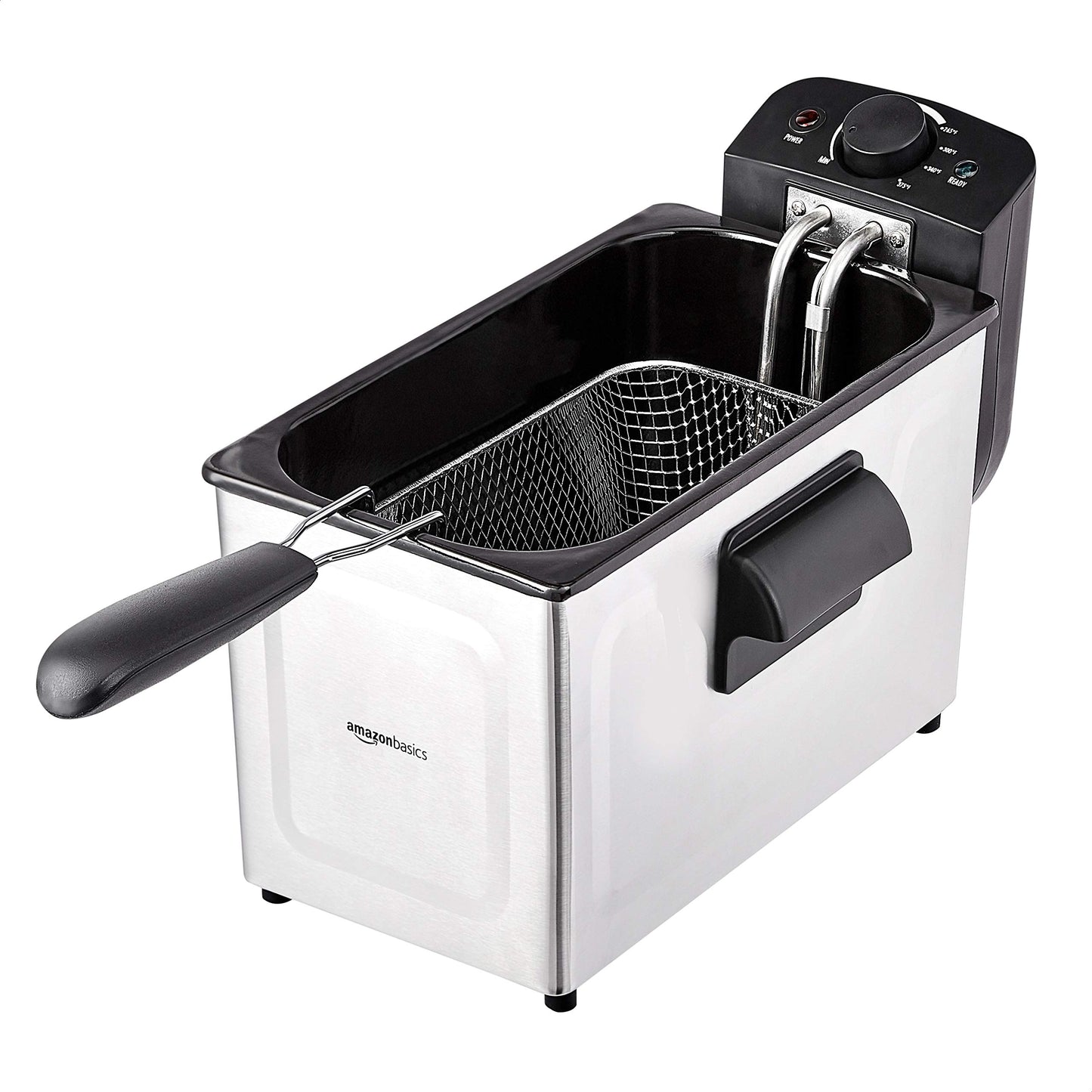 Amazon Basics 3.2-Qt (3.0L) Electric Deep Fryer with Adjustable Temperature Control, Easy Draining Basket, Viewing Window, Fast-Heating 1500W, Stainless Steel Exterior, Black & Silver