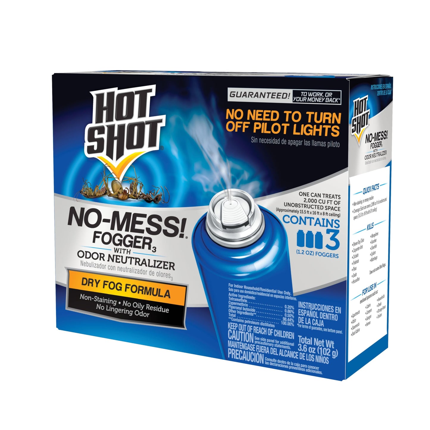 Hot Shot Fogger With Odor Neutralizer, Kills Roaches, Ants, Spiders & Fleas, 3 Count, 2 Ounce Pack of 2