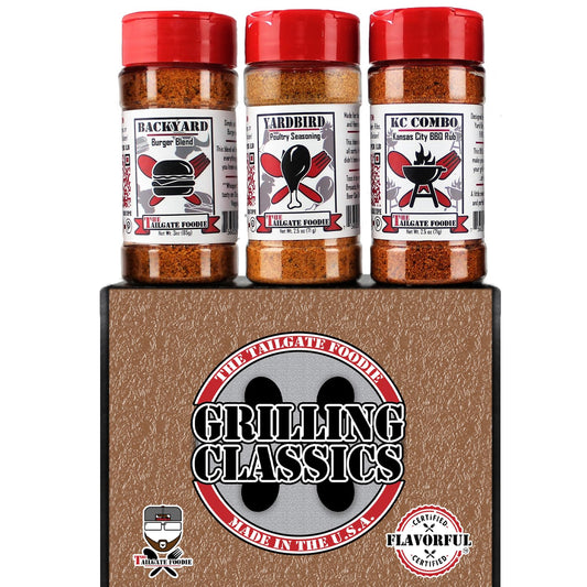 THE TAILGATE FOODIE Rare Pitmaster Gourmet Seasonings | 8 pc Grill Essentials Gift Set | 6 Secret Competition BBQ Spice Blends for Ribs, Pork, Brisket, Chicken, Fish, Steak *Great Christmas Gift*