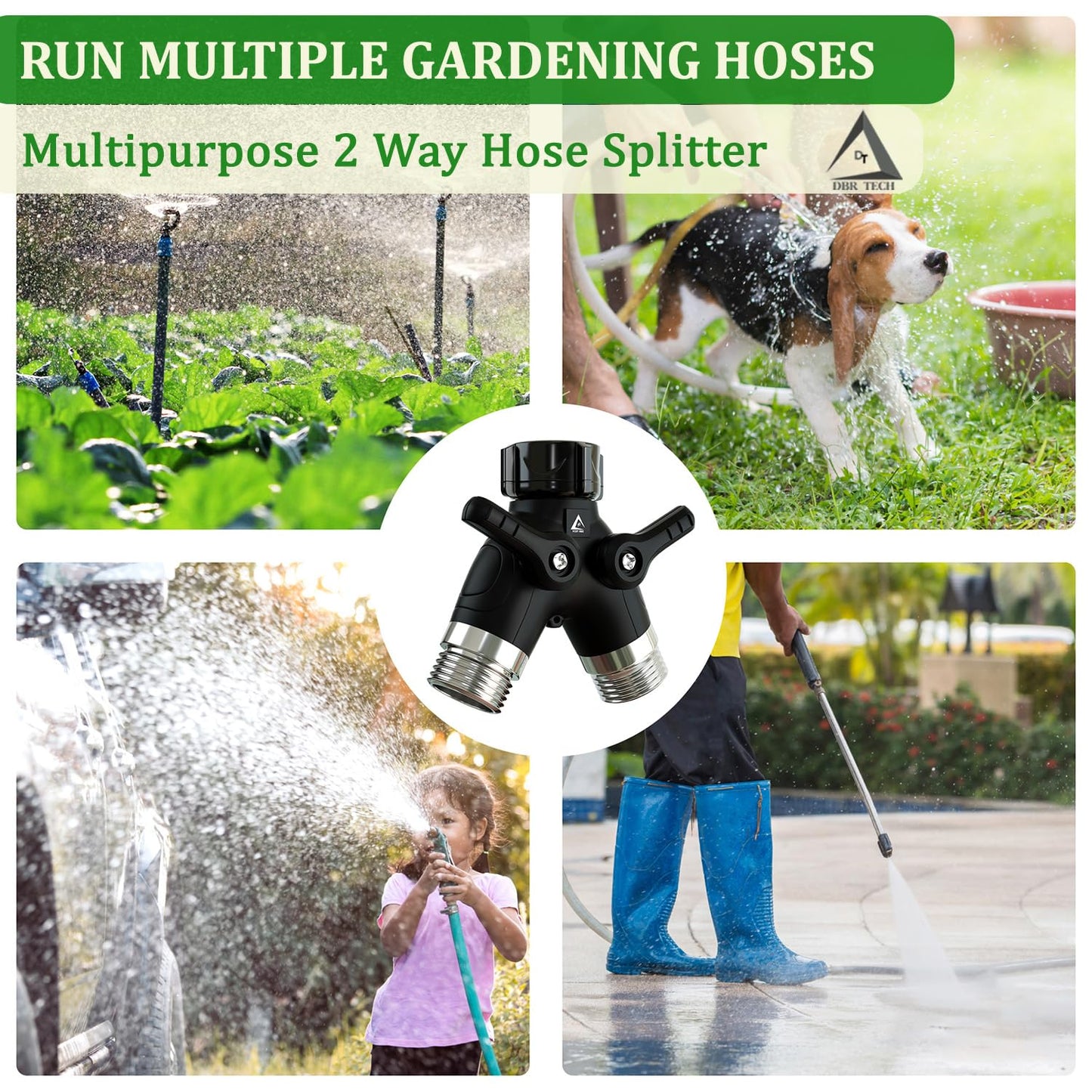 Hose Splitter 2 Way, Heavy Duty Metal Connector, Two Way Garden Hose Splitter, High Flow Spigot Faucet Bib Adapter, Solid Double Y Shut Off Valve for Outdoor Gardening Hoses, Orange