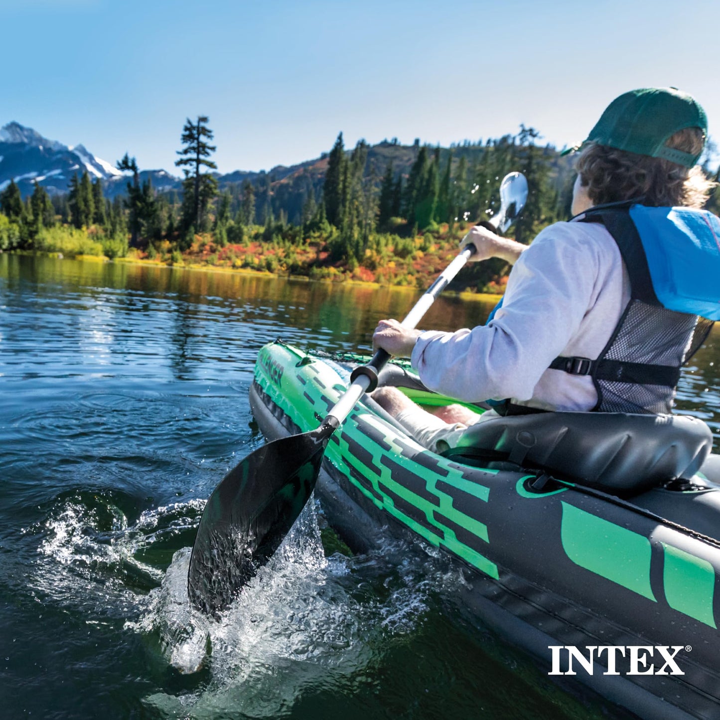 Intex 69629E 86" Kayak Paddle: Ribbed Spoon Shaped Blades – Durable Lightweight Shaft – Comfortable Grips – 3-Position Feather Adjustability – TUV RL Approved