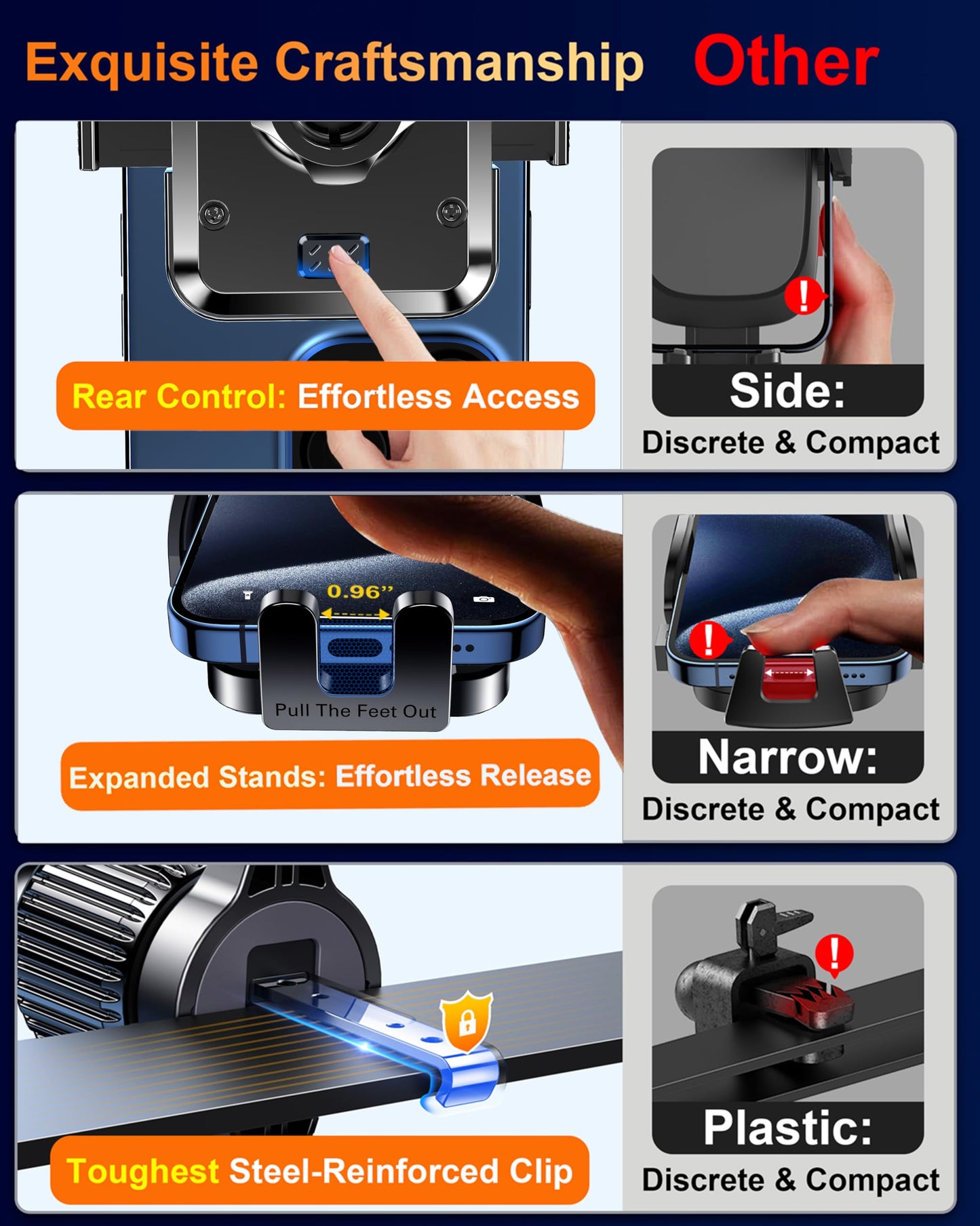 Qifutan Dash Mounted Holders Phone Holders for Your Car Phone Mount for Car Windshield Dashboard Air Vent Universal Hands Free Automobile Cell Phone Holder Fit for iPhone Smartphone