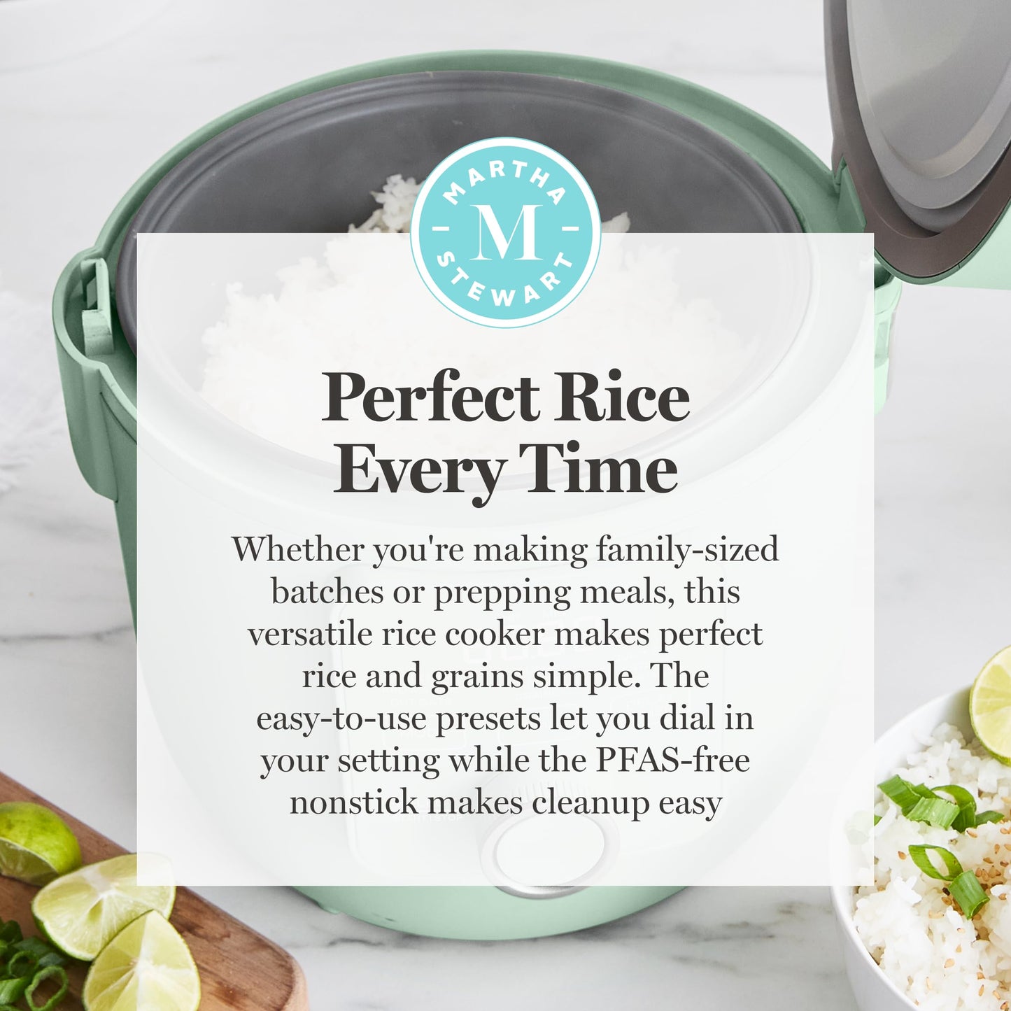 Martha Stewart Rice Cooker, 4 Cup (Uncooked) / 8 Cup (Cooked), Ceramic Non-Stick Removable Pot, Keep Warm, Measure Markings, Steam Basket, Brown & Sushi Rice, Quick Cook, Quinoa, Grains, Oats, Caviar Gray