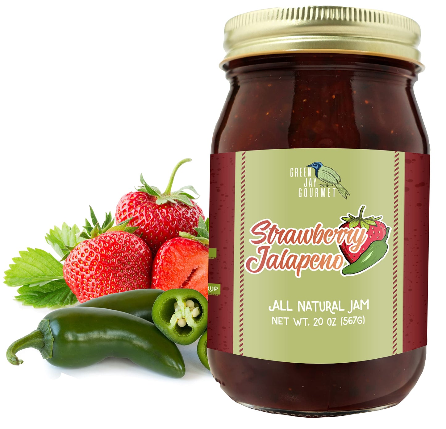 Green Jay Gourmet Spicy Jam Variety Pack - All-Natural Raspberry Jalapeno Jam, Strawberry Jalapeno Jam, Blackberry Jalapeno Jam - Vegan, Gluten-free Jam - No Preservatives - USA Made - 3 x 20 Ounces