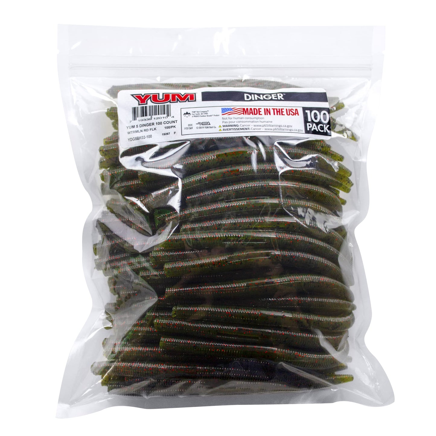 YUM Dinger Classic Worm All-Purpose Soft Plastic Bass Fishing Lure 100 Pack, 5 Inch
