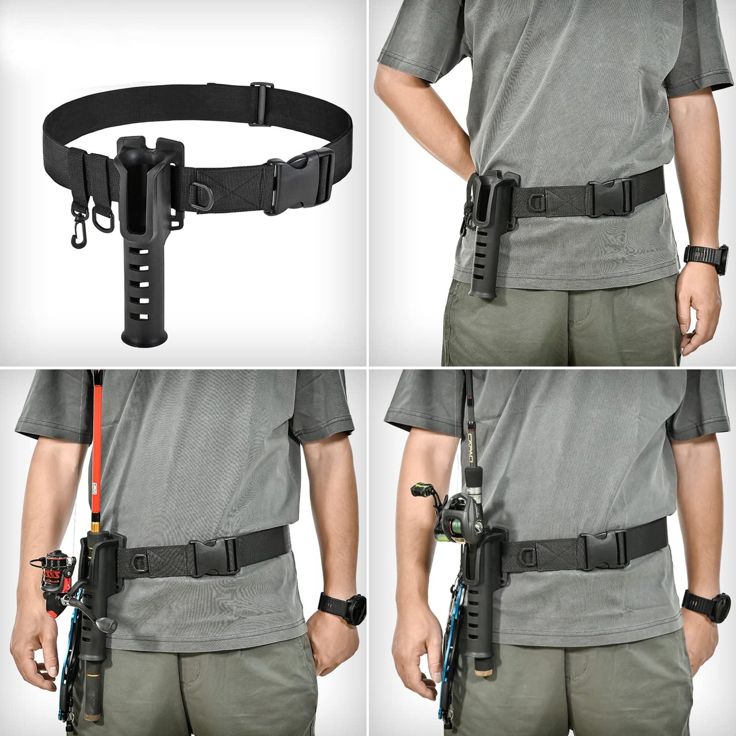 Fishing Wading Belt Rod Holder Adjustable Wader Waist Belt for Fly Surf Casting Spinning Pole Fishing Tool Tackle (Black)