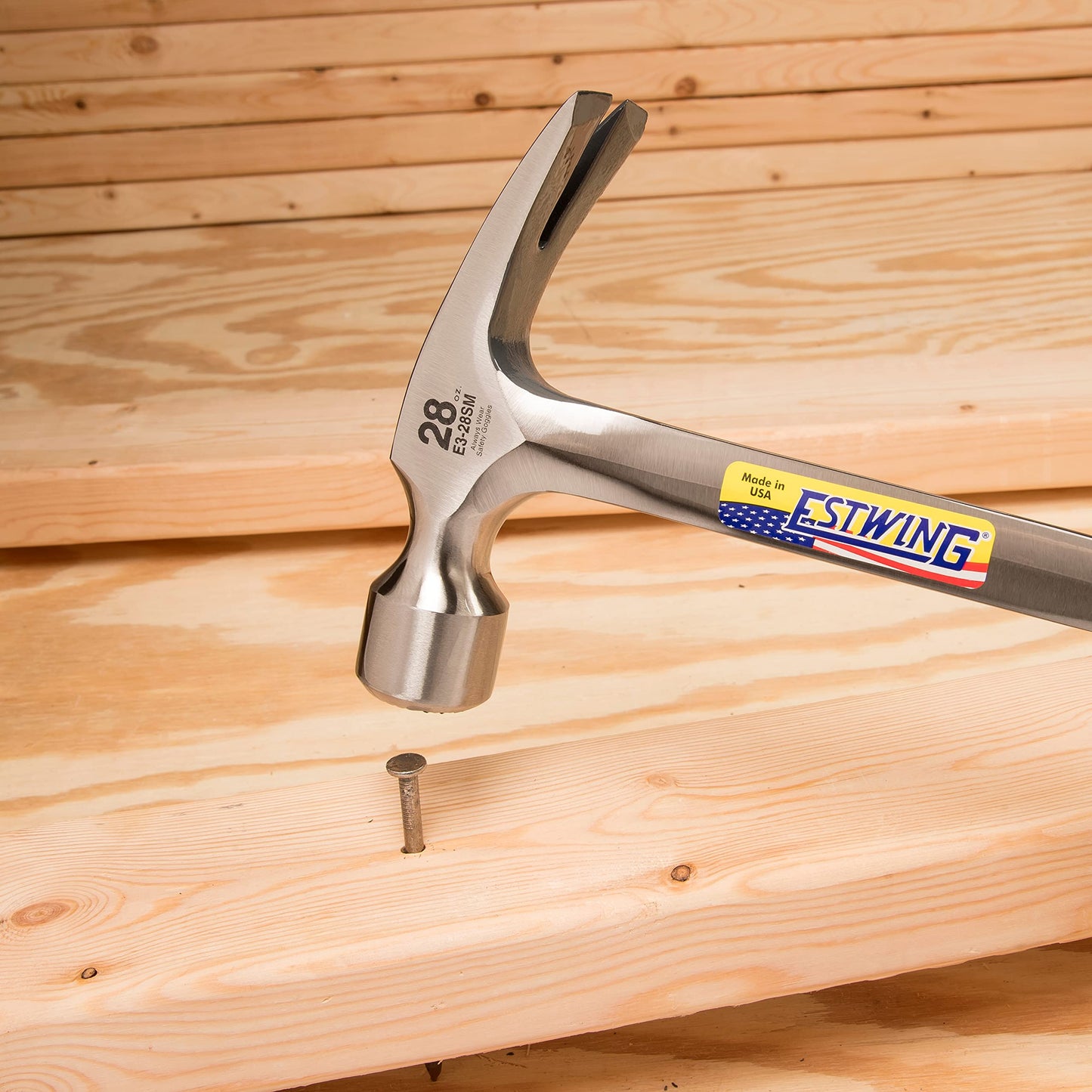 ESTWING Framing Hammer - 22 oz Long Handle Straight Rip Claw with Milled Face & Shock Reduction Grip - E3-22SM