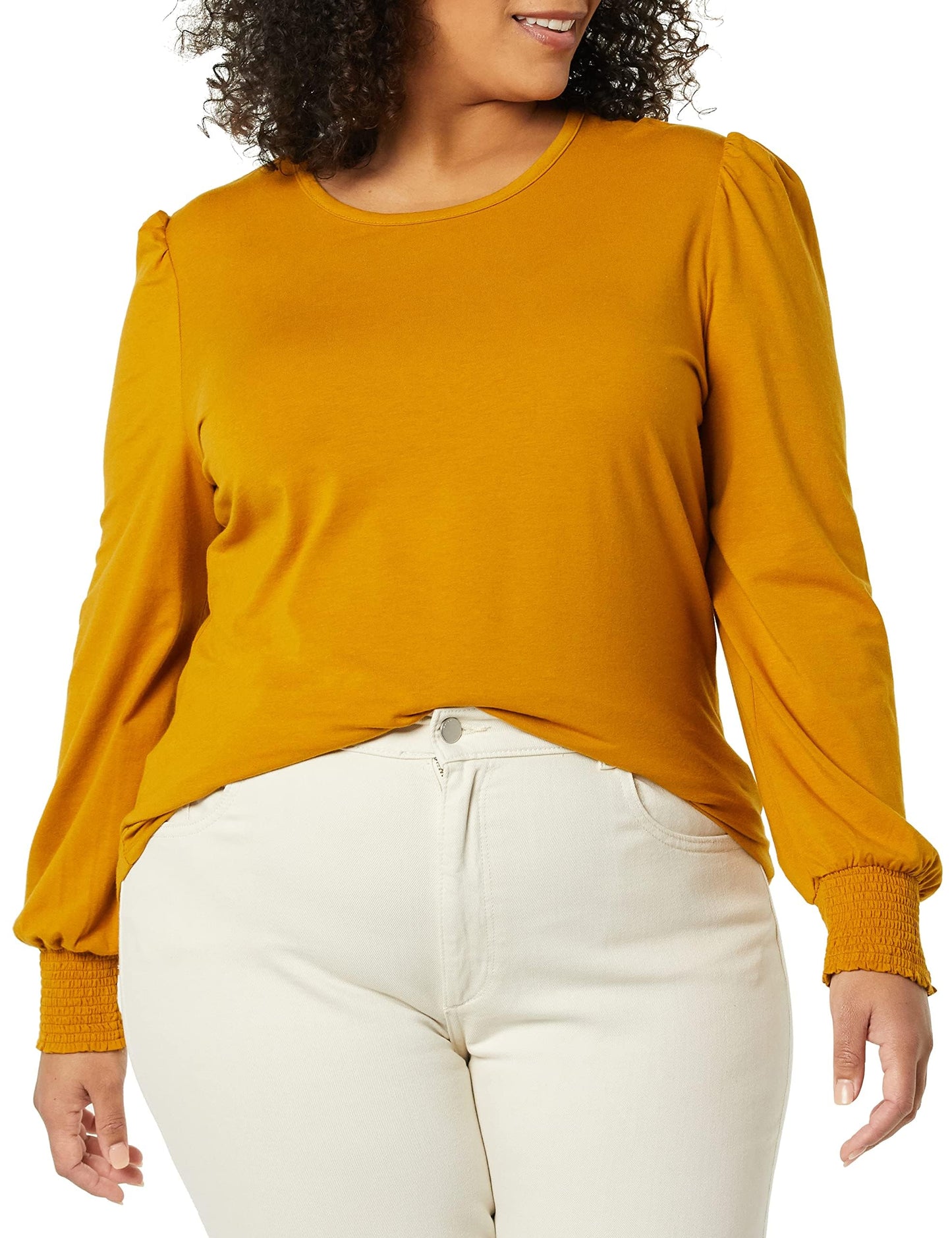 Amazon Essentials Women's Long-Sleeve Crewneck Smocked Cuff T-Shirt