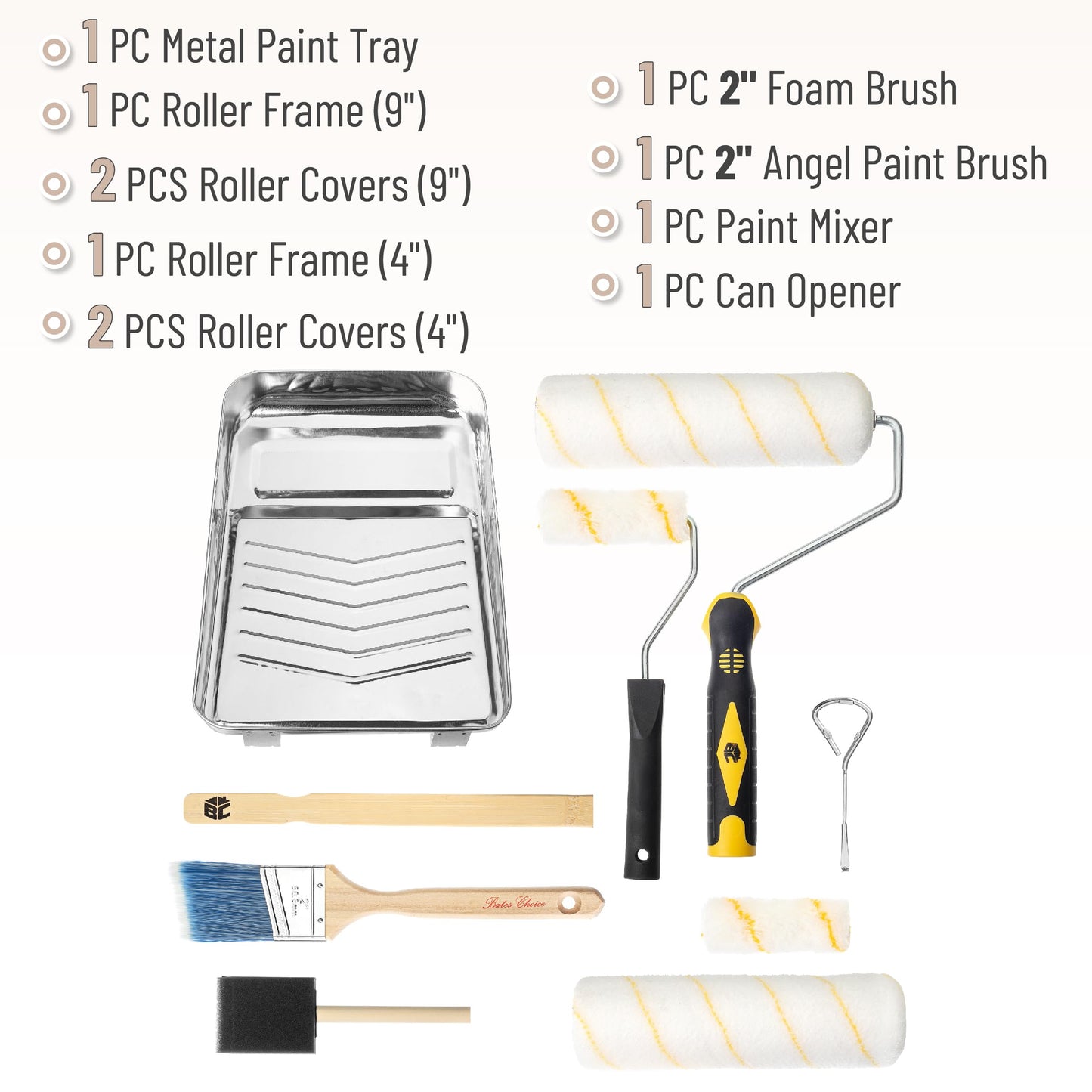 Bates Paint Roller - Paint Brush, Paint Tray, Roller Paint Brush, 11 Piece Home Painting Supplies, Foam Brush, House Painting Tray, Painting Tools, Roller and Paint Brushes, Interior Paint Brushes