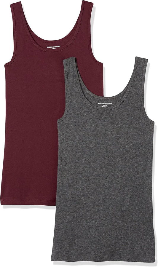 Amazon Essentials Women's Slim-Fit Scoop Neck Tank Top, Pack of 2