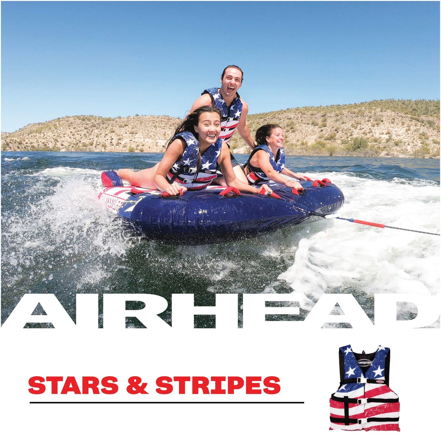 Sportstuff Type III Life Jacket US Coast Guard Approved Open Sides with 3 Body Belts & Buckles Quick Dry Fabric, Secure Fit, Comfortable Stars & Stripes
