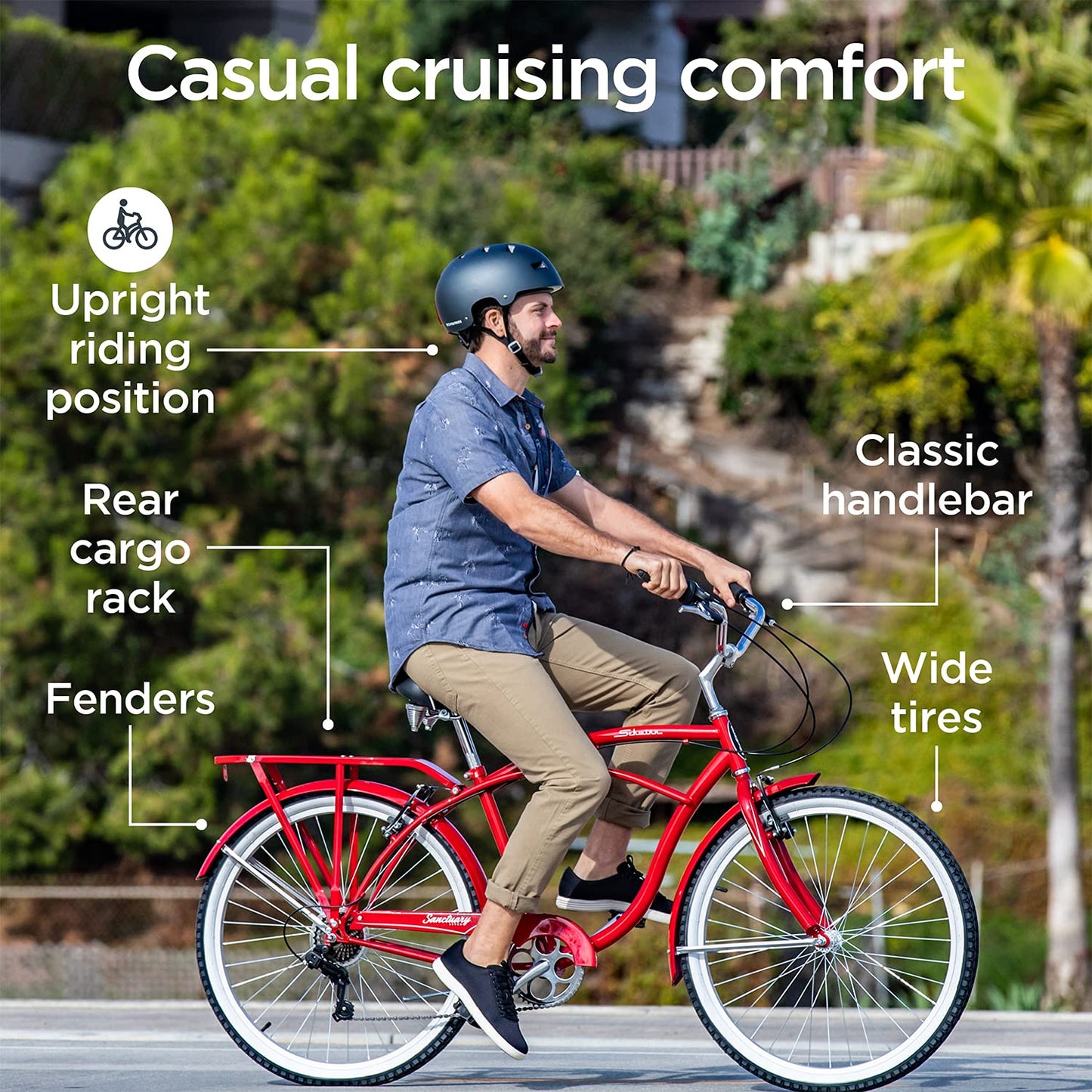 Schwinn Sanctuary 7 Cruiser Bike, 26 Inch Bike for Women and Men, 7-Speed Beach Cruiser Bicycle, Linear Pull Brakes, Comfortable Padded Seat, Upright Riding Position, Adult Bicycle