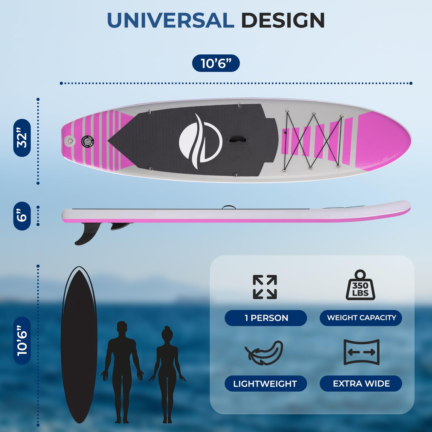 SereneLife Inflatable Stand Up Paddle Board - Wide Stable Design, Non-Slip Deck for Adults & Youth with Premium Paddle Board Accessories: Carry Bag, Dual Action Pump, Paddle, Ankle Leash - 10'6"