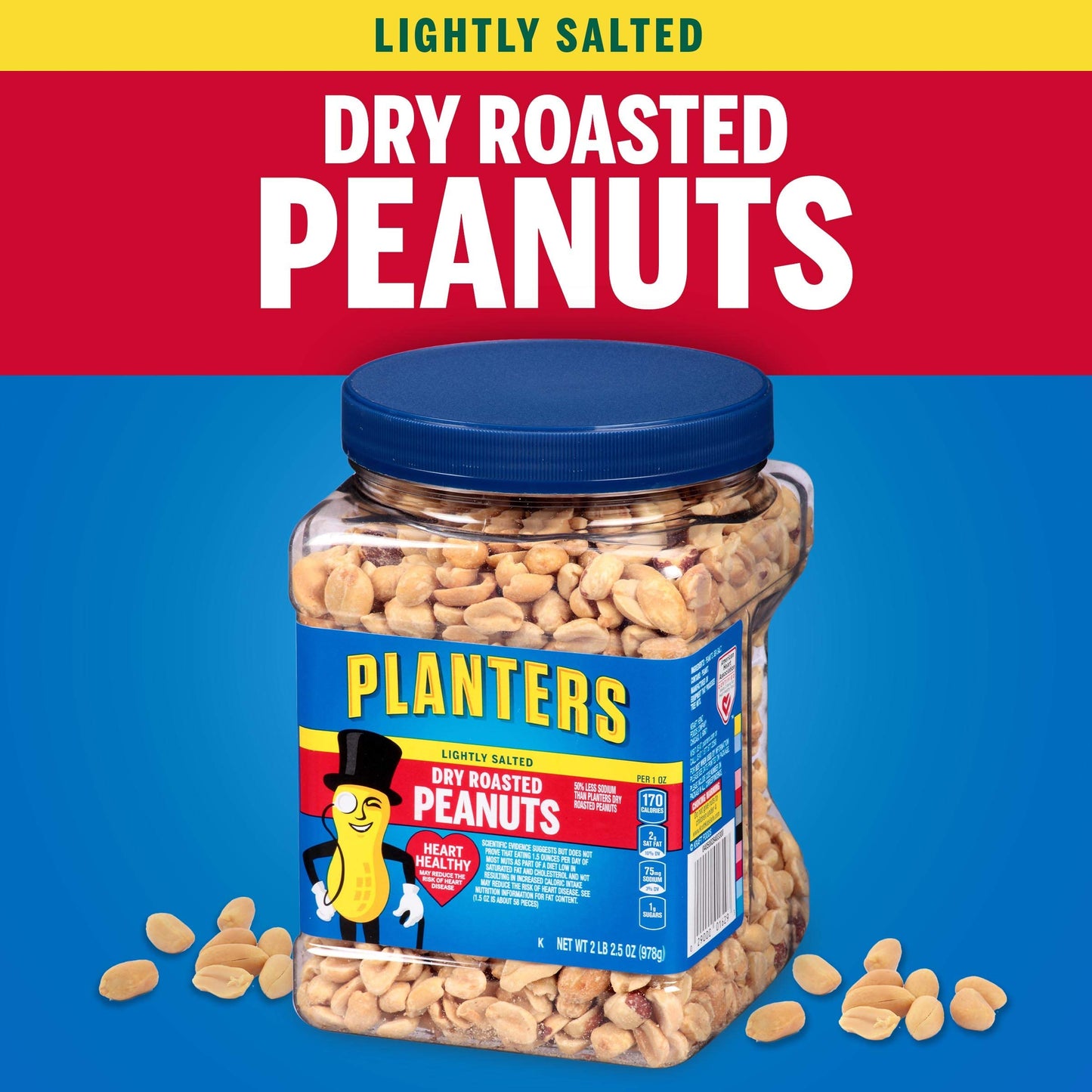 PLANTERS Peanuts, Lightly Salted Peanuts, Dry Roasted, Snacks for Adults, (6 ct Pack, 2.2 lb Containers)