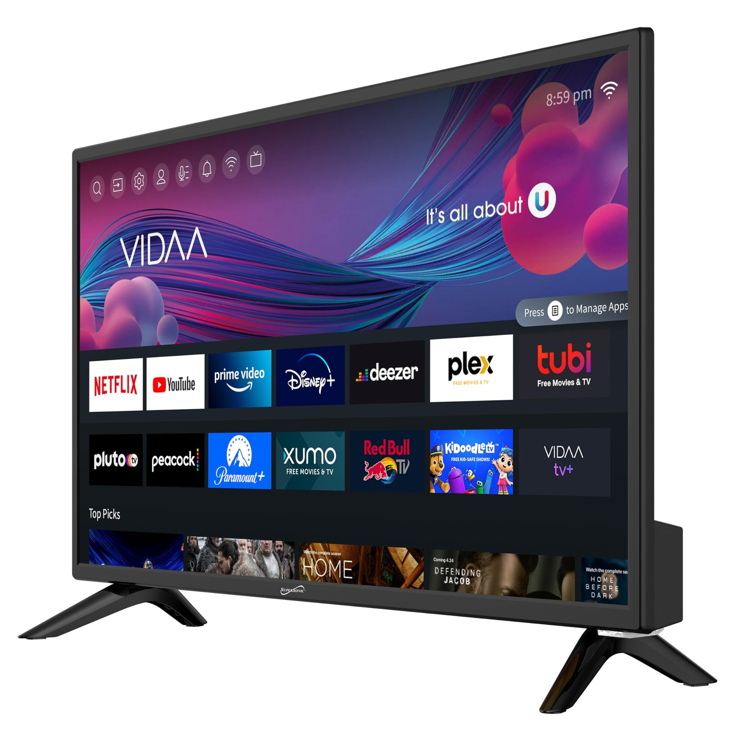 Supersonic SC-2426SDVD 24-inch LED Smart HDTV w/DVD Player, ATSC & NTSC System, 3X HDMI, 1080p, WiFi, USB, Multi Language OSD, AC/DC Compatible for Home, Kitchen, or RV Camper, DC Car Cord Included