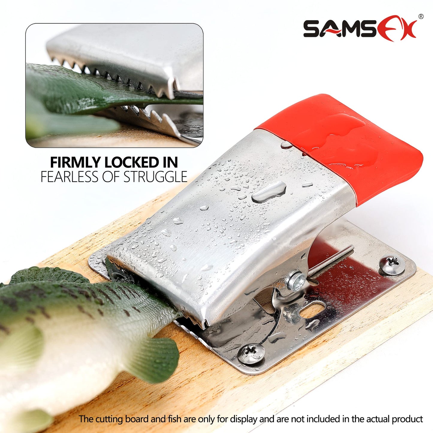 SAMSFX Fish Cleaning Board Tools Fillet Clamp w/Screws Deep-Jaw Fish Tail Clip Board for Scaling Table Bait (Fish Clamps with Black Grip)