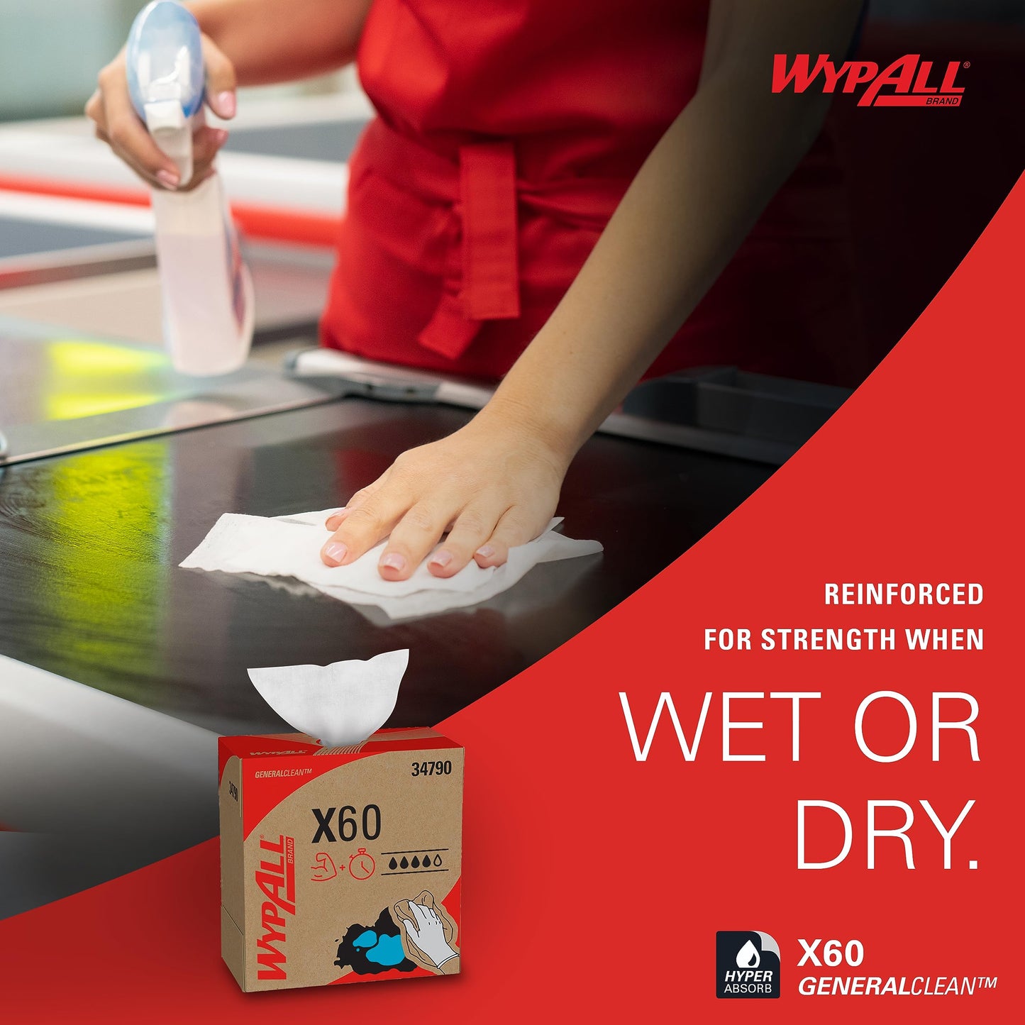 Wypall Gene Clean X60 Cloths Multi-Task Cleaning Wipes (34790), Strong and Absorbent Towels, White (10 Boxes of 118 Sheets, 1,180 Sheet Total)