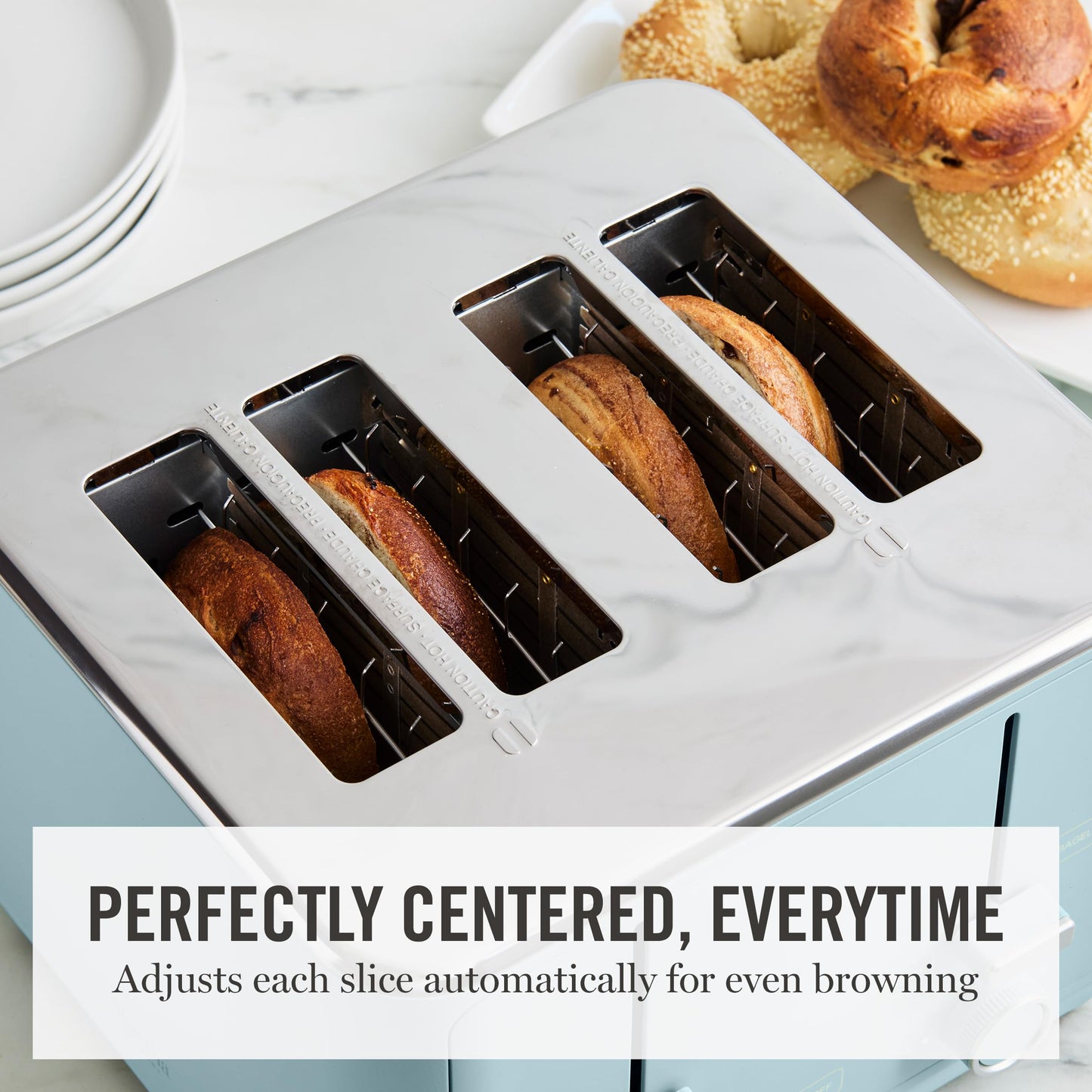 Martha Stewart 4 Slice Toaster, 10 Shade Settings with Defrost, Cancel, Bagel & Gluten-Free, Extra-Wide Self-Centering Slots for Waffles, Artisan Bread, Removable Crumb Tray, Cord Wrap,1800W, Honeydew