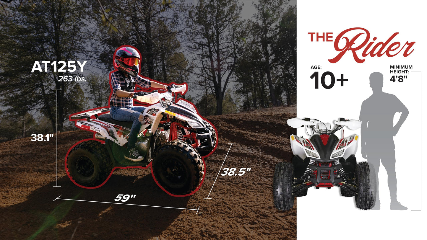 Coleman Powersports AT125Y 120cc Gas Powered Youth ATV, Hydraulic Disc Brakes, Independent Suspension, 175 lbs Maximum Load, Heavy-Duty Off-Road Utility Vehicle