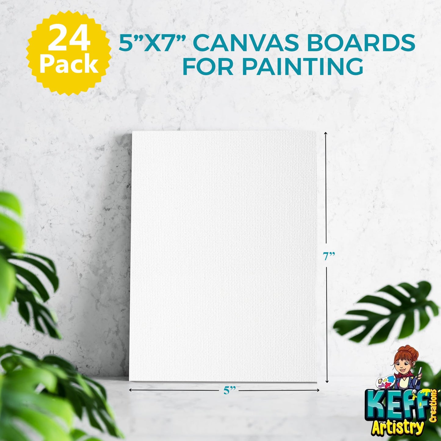 KEFF 24-Pack Bulk Canvas for Painting, 6 of 5x7, 8x10, 9x12, 11x14 Canvas Boards for Painting, Art Supplies for Adults & Kids - 100% Cotton Primed Painting Canvas for Acrylic, Oil, Watercolor, Tempera