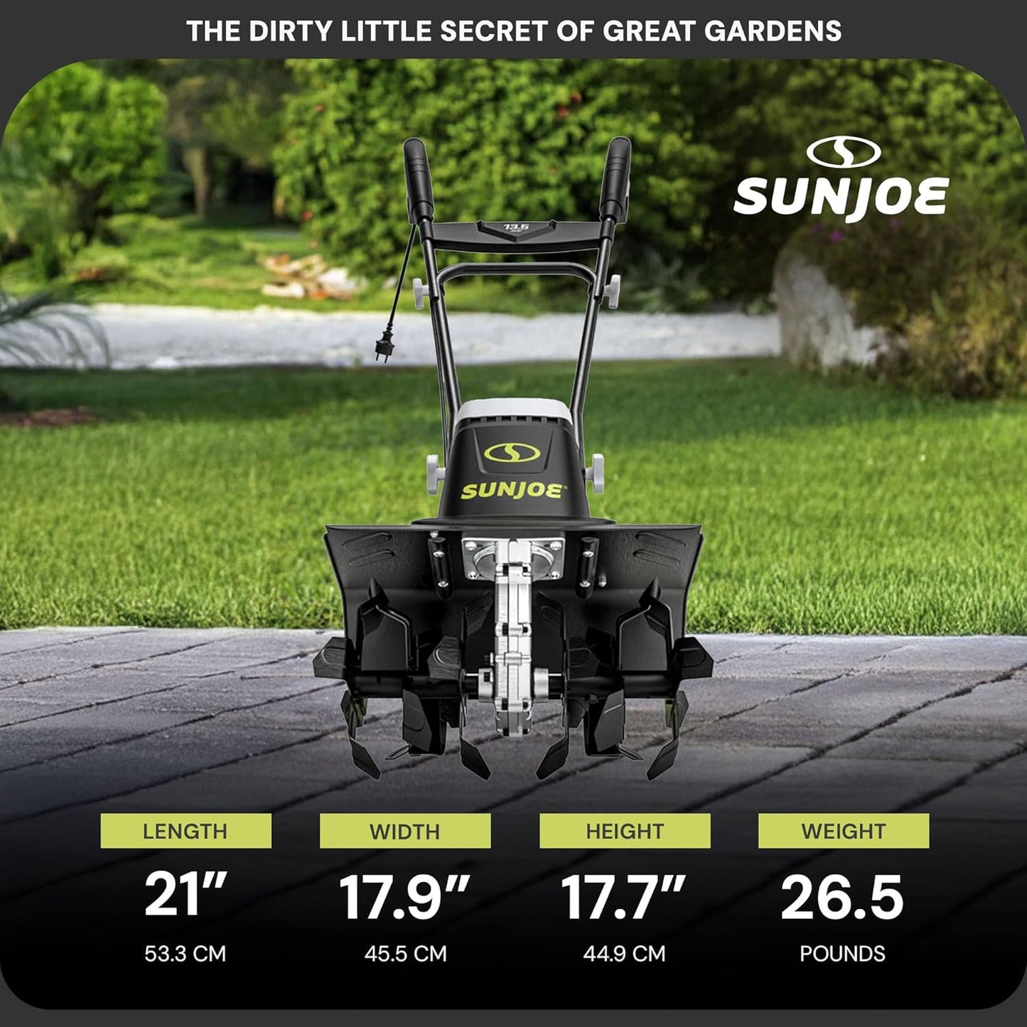 Sun Joe Electric Corded Garden Tiller & Cultivator, Steel Tines, 13.5 Amp, 16 Inch, Black - Heavy Duty Gardening Machine Equipment for Lawn, Yard, & Grass