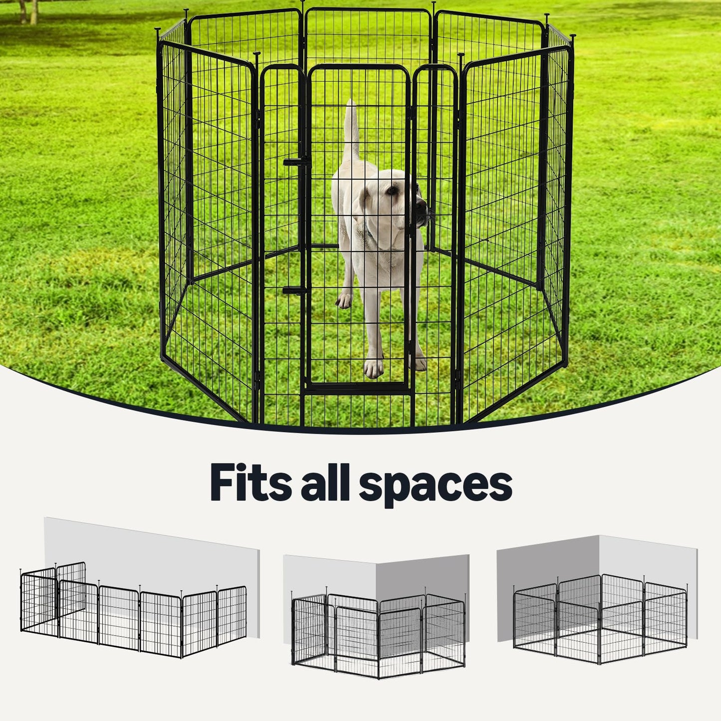 Amazon Basics Dog Playpen, 8 Panels Metal Fence with Door, Foldable for Indoor and Outdoor Use, Suitable for Small to Medium Sized Dogs, 48 Inch Height, Black