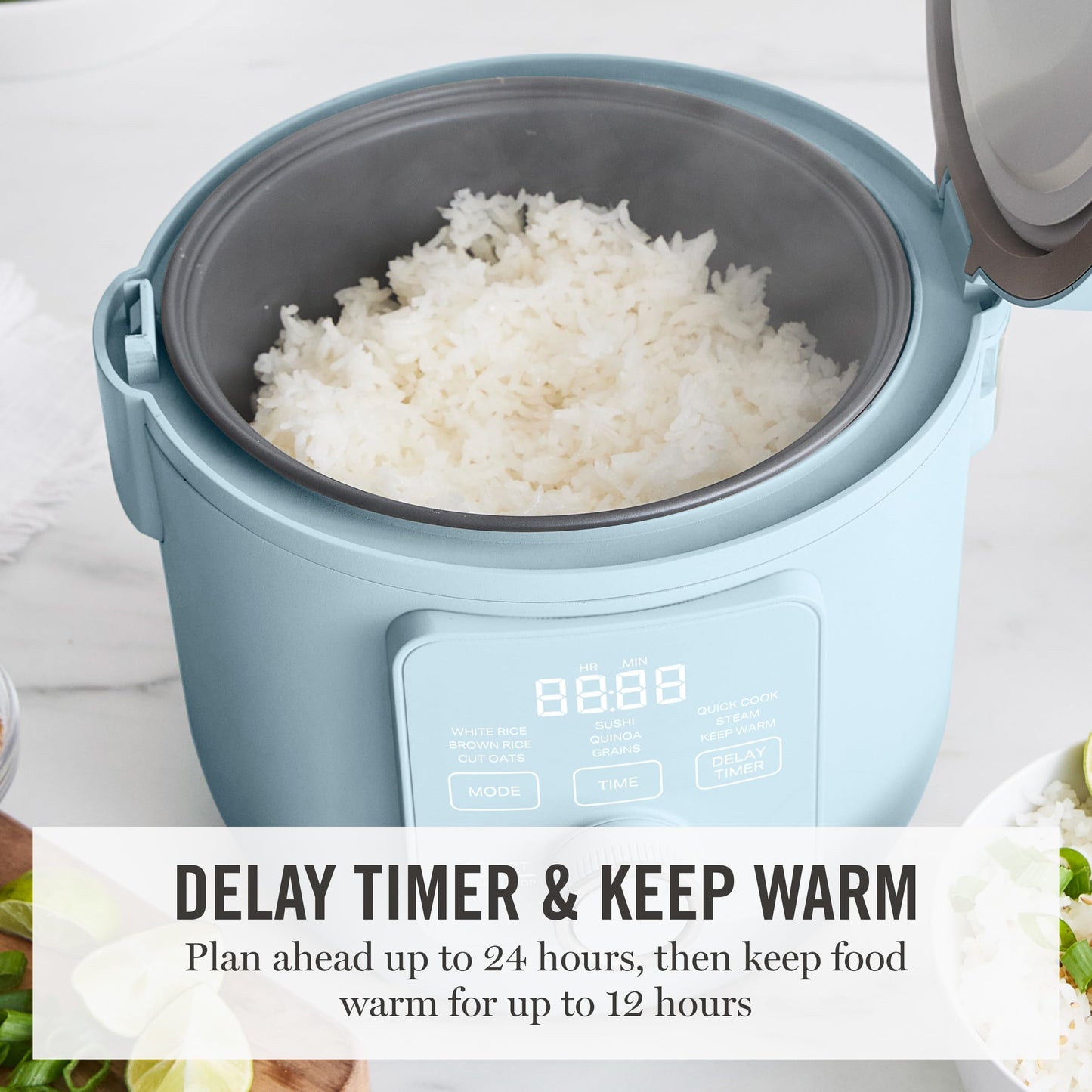 Martha Stewart Rice Cooker, 4 Cup (Uncooked) / 8 Cup (Cooked), Ceramic Non-Stick Removable Pot, Keep Warm, Measure Markings, Steam Basket, Brown & Sushi Rice, Quick Cook, Quinoa, Grains, Oats, Caviar Gray
