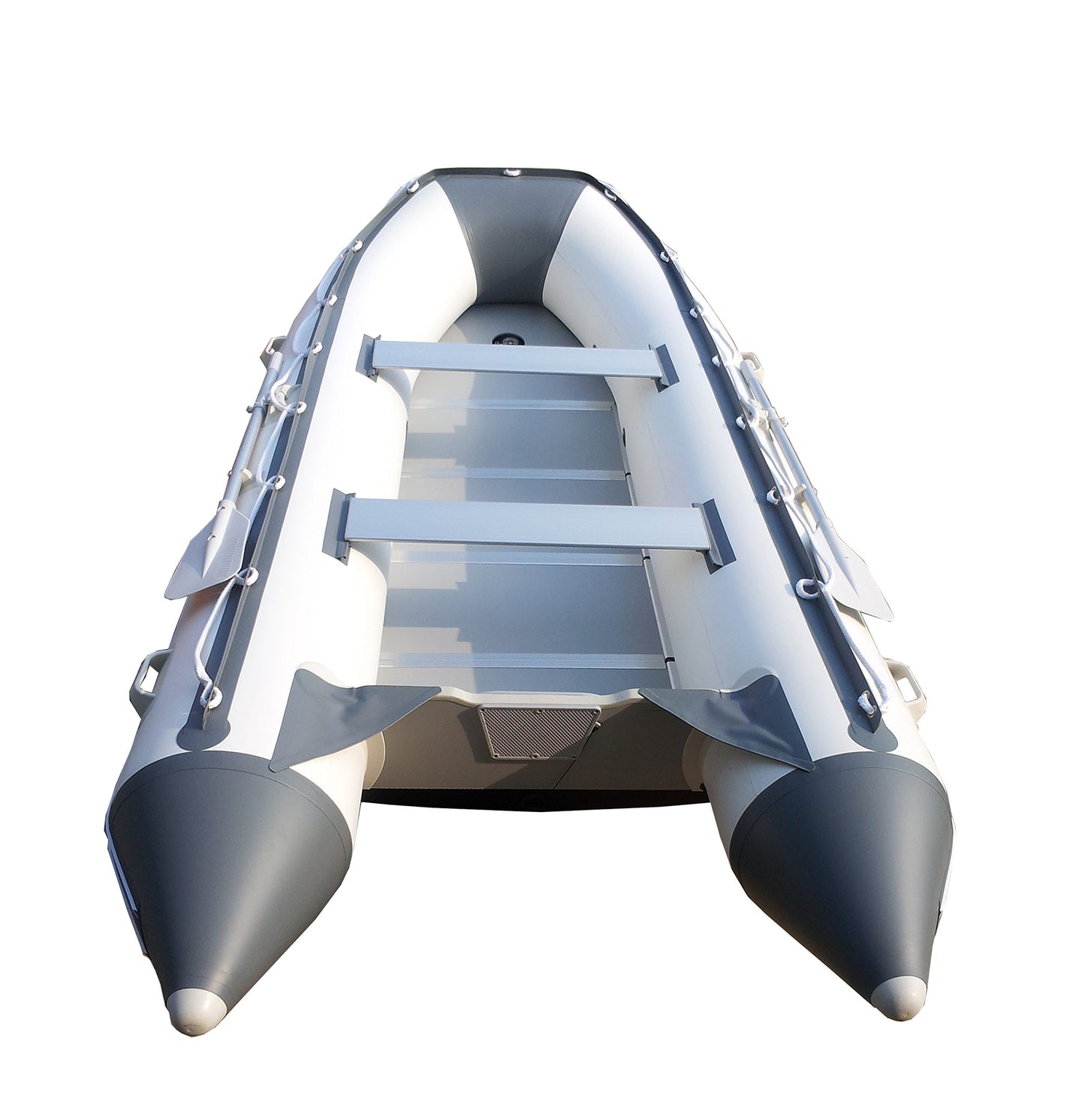 10ft 6in Newport Model Inflatable Dinghy Boat Transom Sport Tender - 5 Person - 15HP USCG Rated, White/Gray