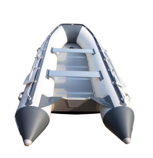 Newport 12ft 6in Catalina Inflatable Dinghy Boat Transom Sport Tender - 6 Person - 20 Horsepower USCG Rated, White/Gray