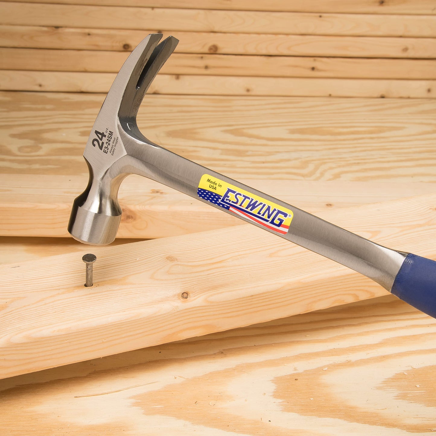 ESTWING Framing Hammer - 22 oz Long Handle Straight Rip Claw with Milled Face & Shock Reduction Grip - E3-22SM
