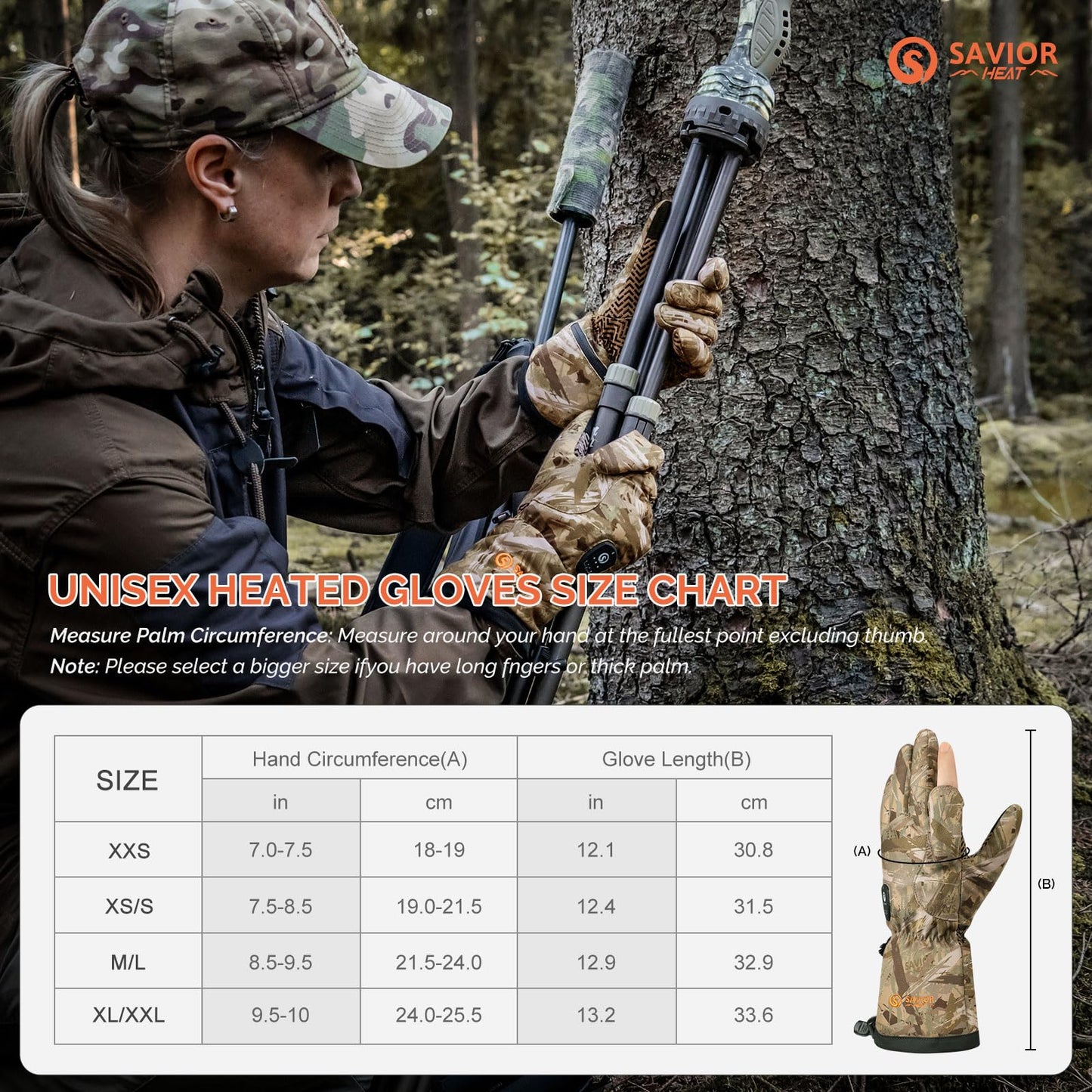 SAVIOR HEAT Heated Gloves - Camouflage Hunting, Fishing, Shooting, Cold Weather Touchscreen Gloves for Men & Women