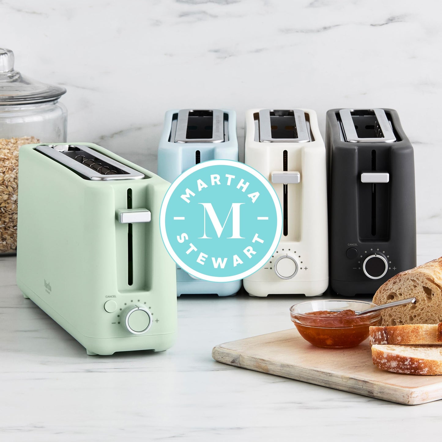 Martha Stewart 2 Slice Long Slot Toaster, Extra Wide for Sourdough & Bagels, 10 Setting Shade Control, Removable Crumb Tray, Self-Centering Design, Defrost/Reheat, Cancel, Slim Space-Saving, Honeydew