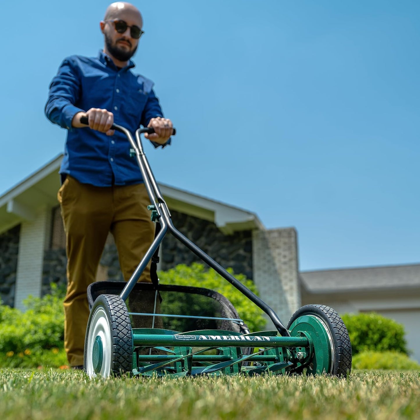 American Lawn Mower Company 1204-14 14-Inch 4-Blade Push Reel Lawn Mower, Red