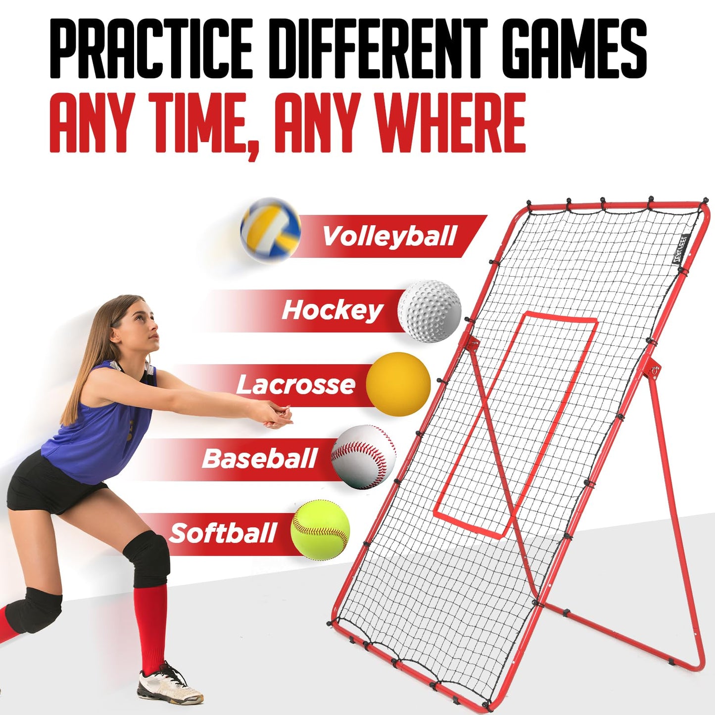 ZEALFEEL Volleyball Rebounder, 6-Angle Adjustable 4x7 FT Volleyball Rebounder Net with Steel Frame & High-Tension PE Netting, Volleyball Bounce Back Net Practice for Setting Spiking Bumping