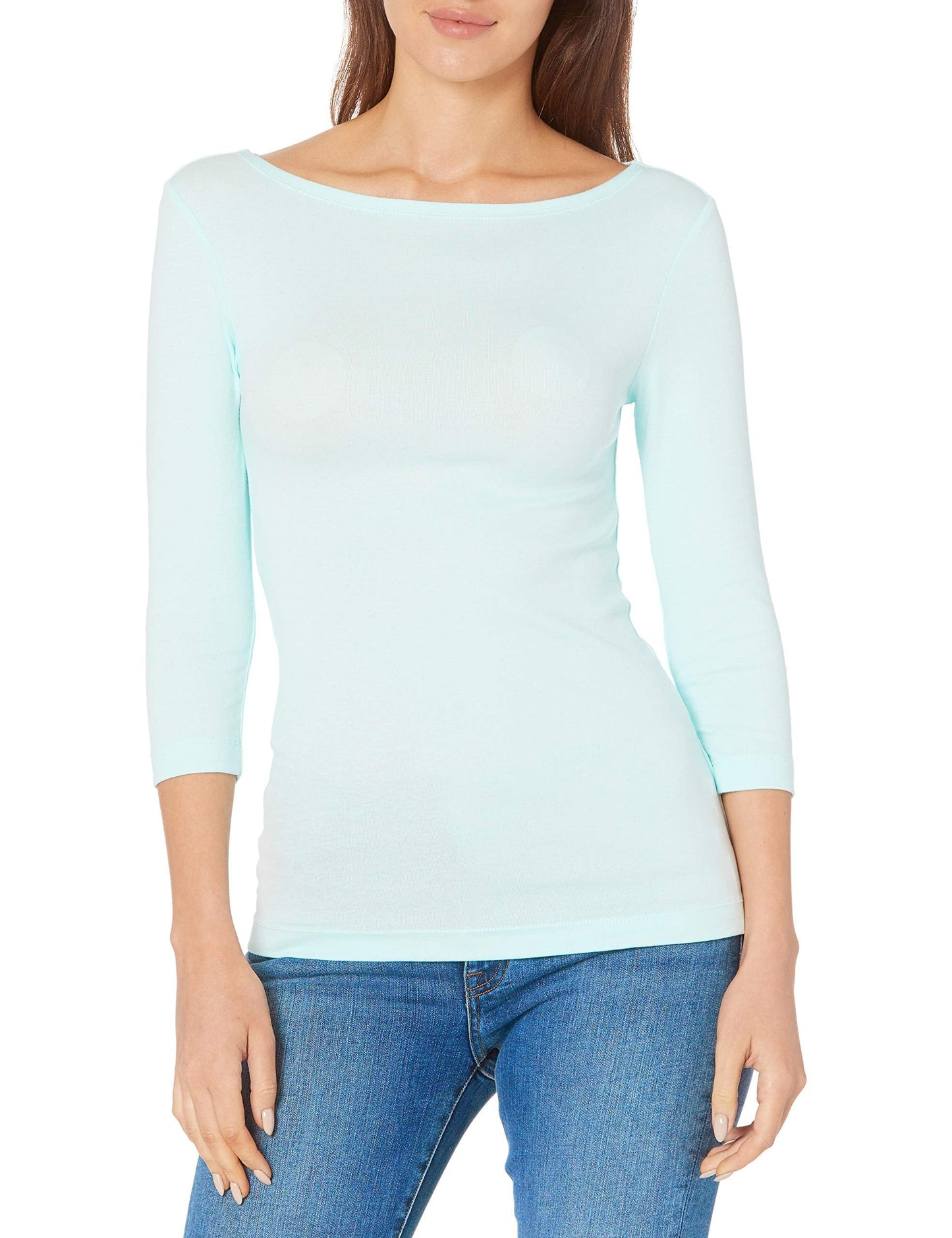 Amazon Essentials Women's Slim-Fit 3/4 Sleeve Boat Neck Cotton Modal Micro Rib T-Shirt