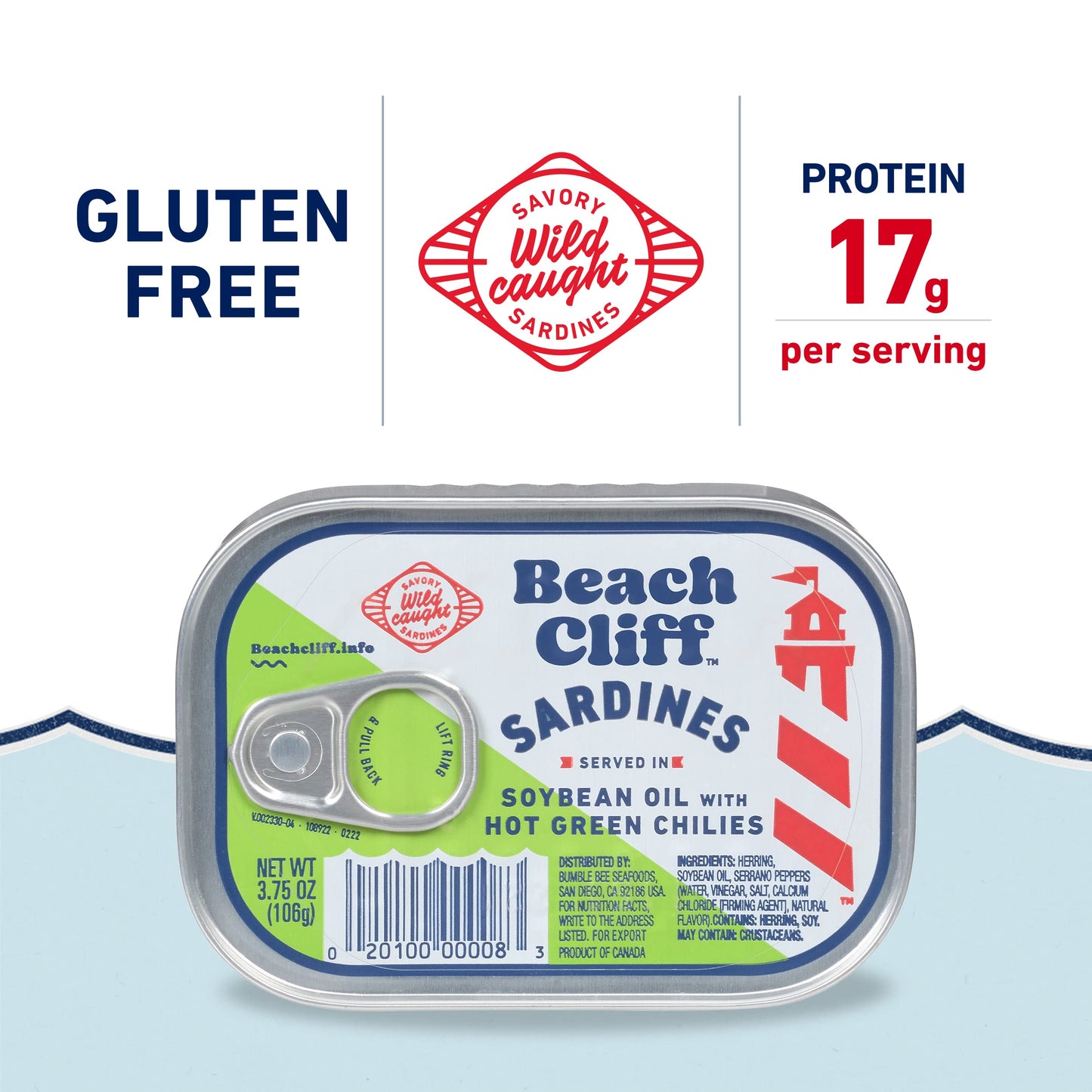 Beach Cliff Sardines in Water, 3.75 oz Can (Pack of 12) - Wild Caught Sardines - 12g Protein per Serving - Gluten Free, Keto Friendly