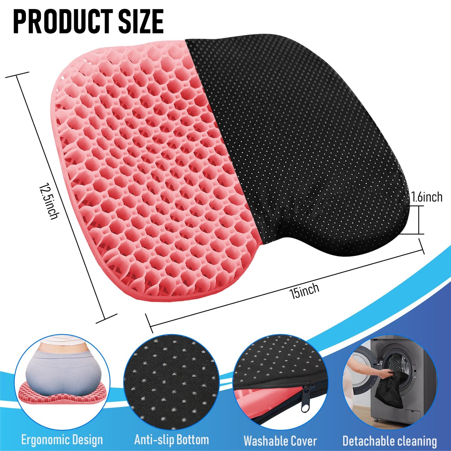 Kayak Seat Cushion, Thicken Anti Slip Waterproof Gel Kayak Seat, Portable Canoe Rowing Rubber Dinghy Pad for Stadium Sit in Kayak Inflatable Fishing Kayak Canoe Kayak Accessories