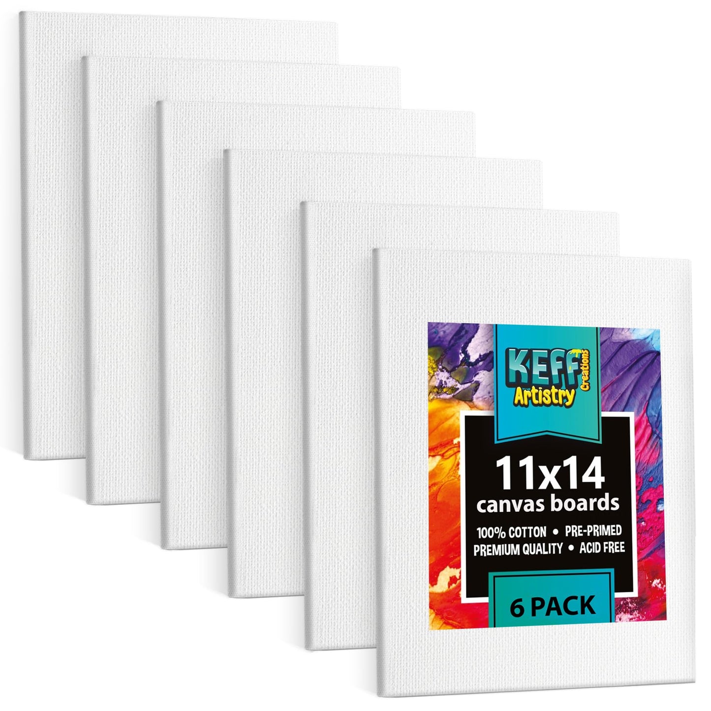 KEFF 24-Pack Bulk Canvas for Painting, 6 of 5x7, 8x10, 9x12, 11x14 Canvas Boards for Painting, Art Supplies for Adults & Kids - 100% Cotton Primed Painting Canvas for Acrylic, Oil, Watercolor, Tempera