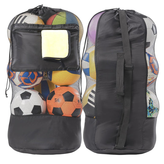 OrgaWise Soccer/Basketball Ball Bag with Handle and Strap,Soccer Ball Bags Mesh for Coaches,Sports Mesh Ball Bag,Basketball Bag for Balls(Strap+pocket+handle, 27"x36"/70x90cm)