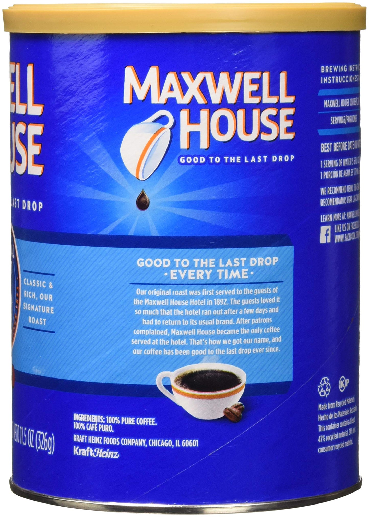 Maxwell House Breakfast Blend Mild Roast Ground Coffee, 38.8 oz Canister