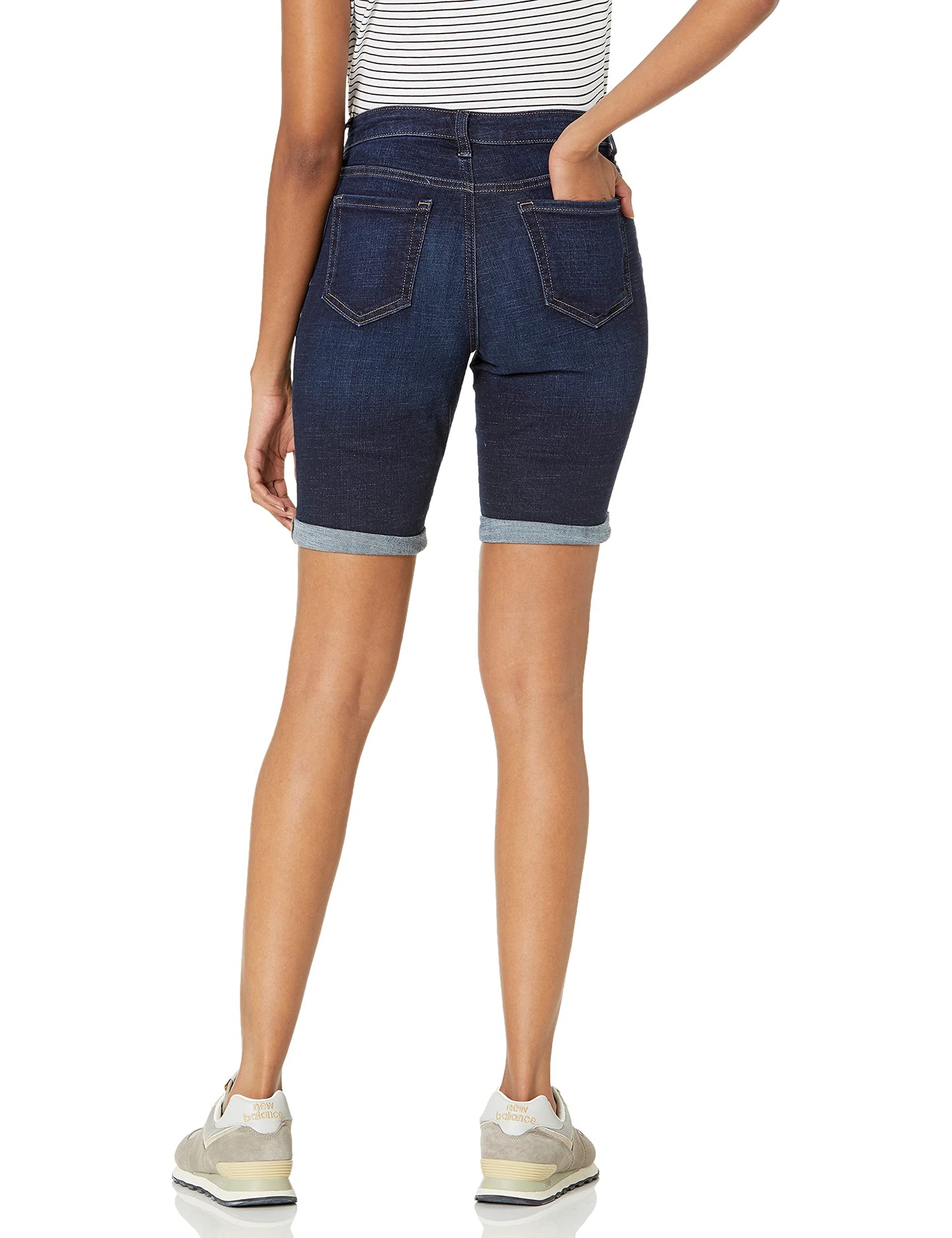 Amazon Essentials Women's Mid-Rise Stretchy Slim Fit Denim Bermuda Shorts with Pockets