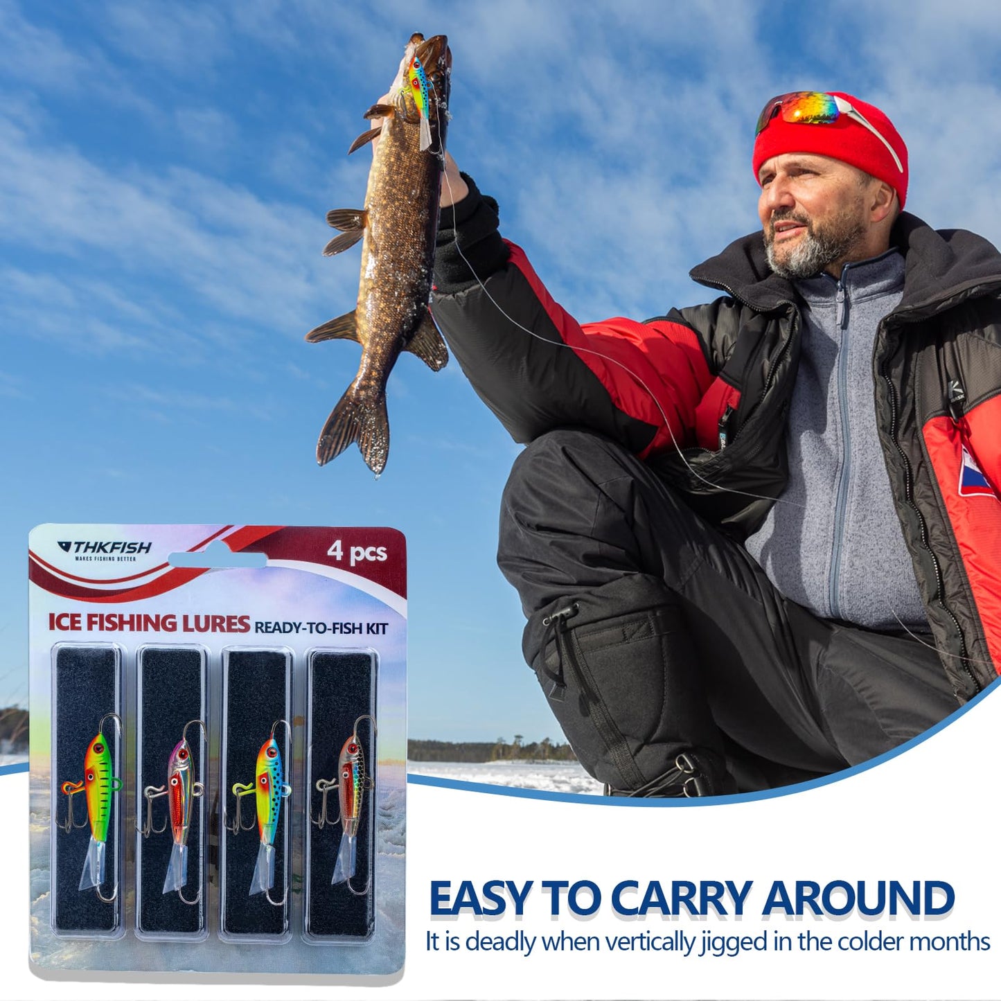 THKFISH Ice Fishing Jigs Ice Fishing Lures Ice Fishing Gear for Crappie, Panfish, Walleye, Bluegill Vertical Jigs Kit Ice Fishing Tackle 4PCS/8PCS 10g(0.35oz) 18g(0.63oz)