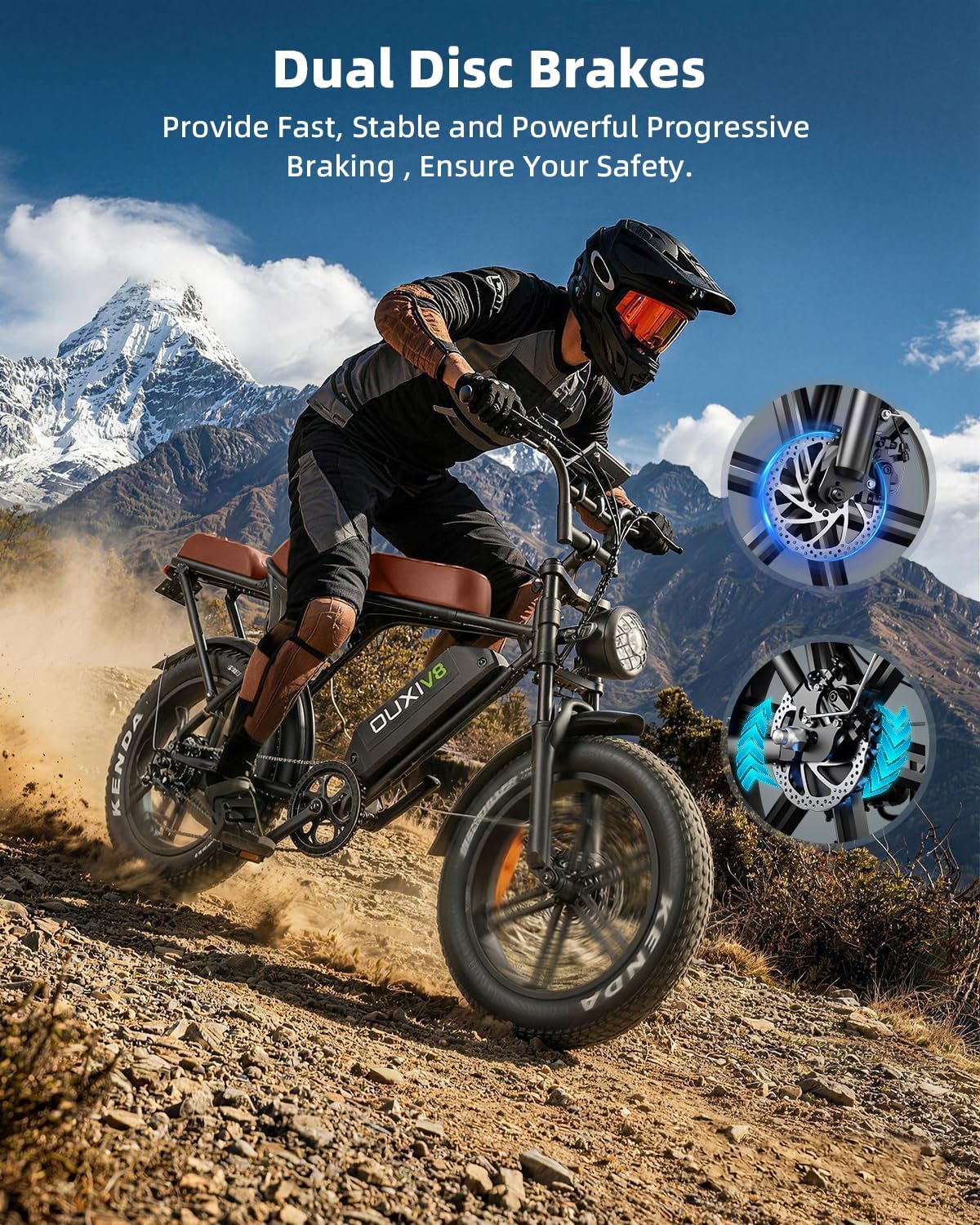 OUXI V8 Series Electric Bike for Adults, Ebike Peak 500W/1000W, 20/31 MPH, 10.4/15/30 AH Removable Battery, 16''/20" Fat Tire Electric Bike, 7-Speed Gear Electric Bicycles, Dual Disc Brakes